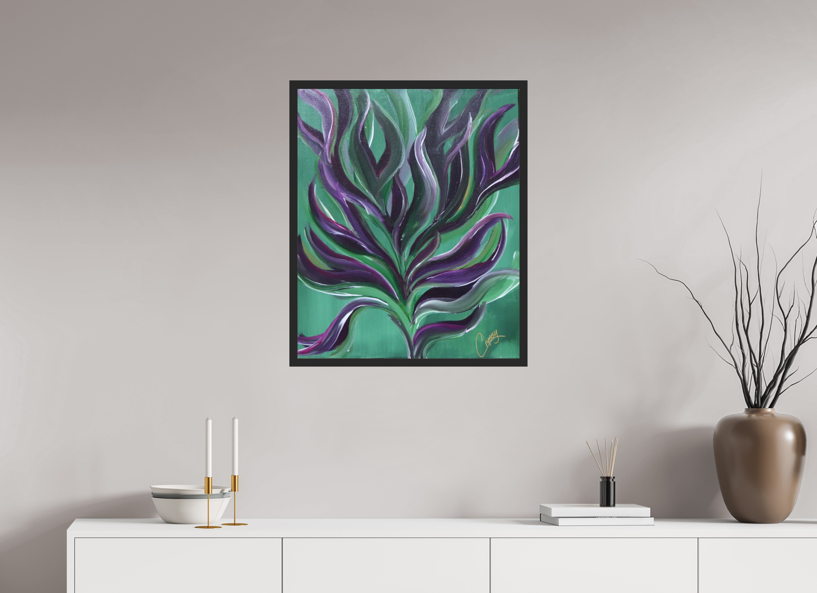 24 x 29.1″, *Photo Print Under Acrylic Glass Black Matte Frame Large Botanical - Original Abstract Acrylic Painting