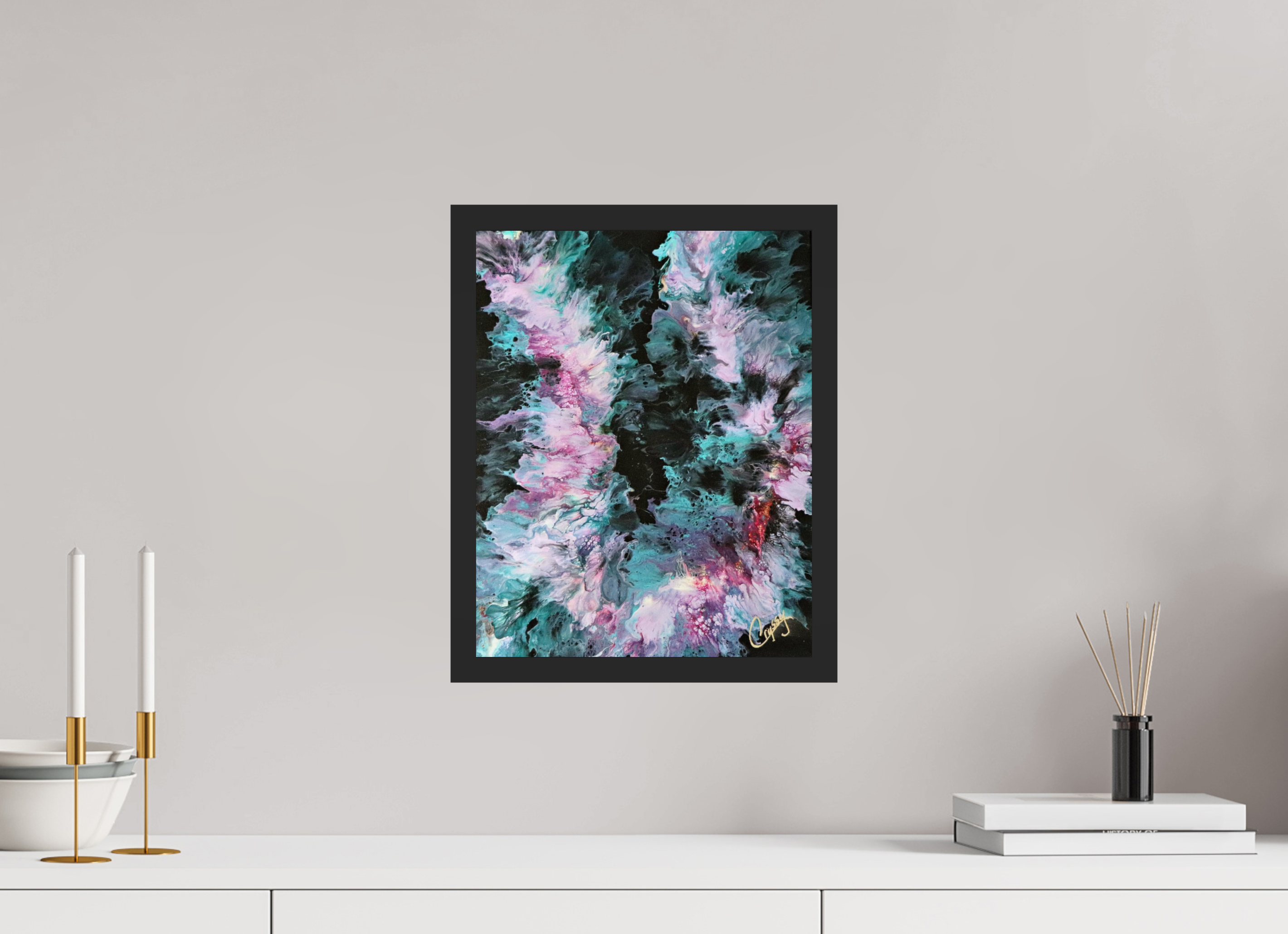 12 x 15.1″, *Photo Print Under Acrylic Glass Black Matte Frame Hawaiian Lei - Original Tropical Acrylic Painting