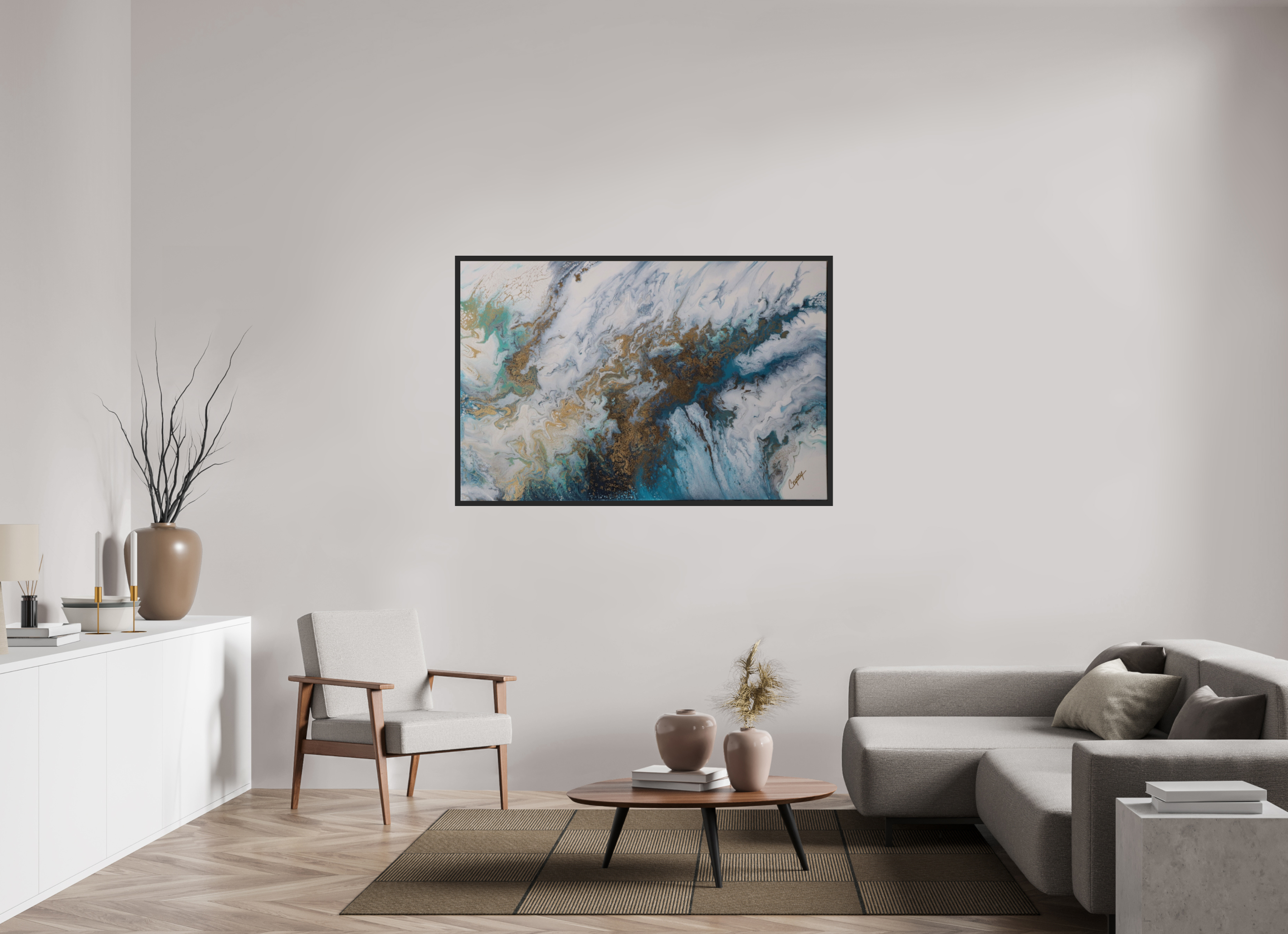 59.4 x 39″, *Photo Print Under Acrylic Glass Black Matte Frame Seascape Canvas - Original Acrylic Ocean Painting