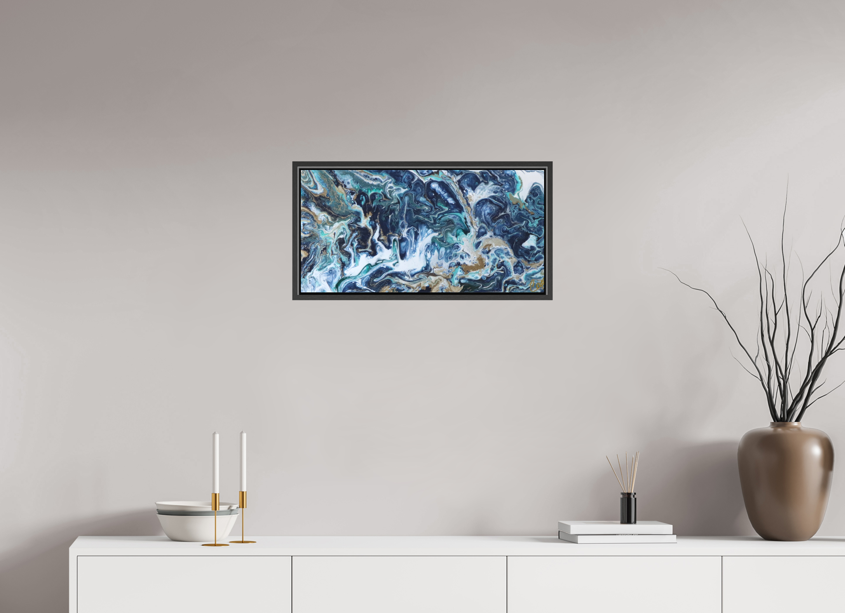 24.3 x 12″, *.7" Matte Canvas with Black Oak Frame Above the Storm