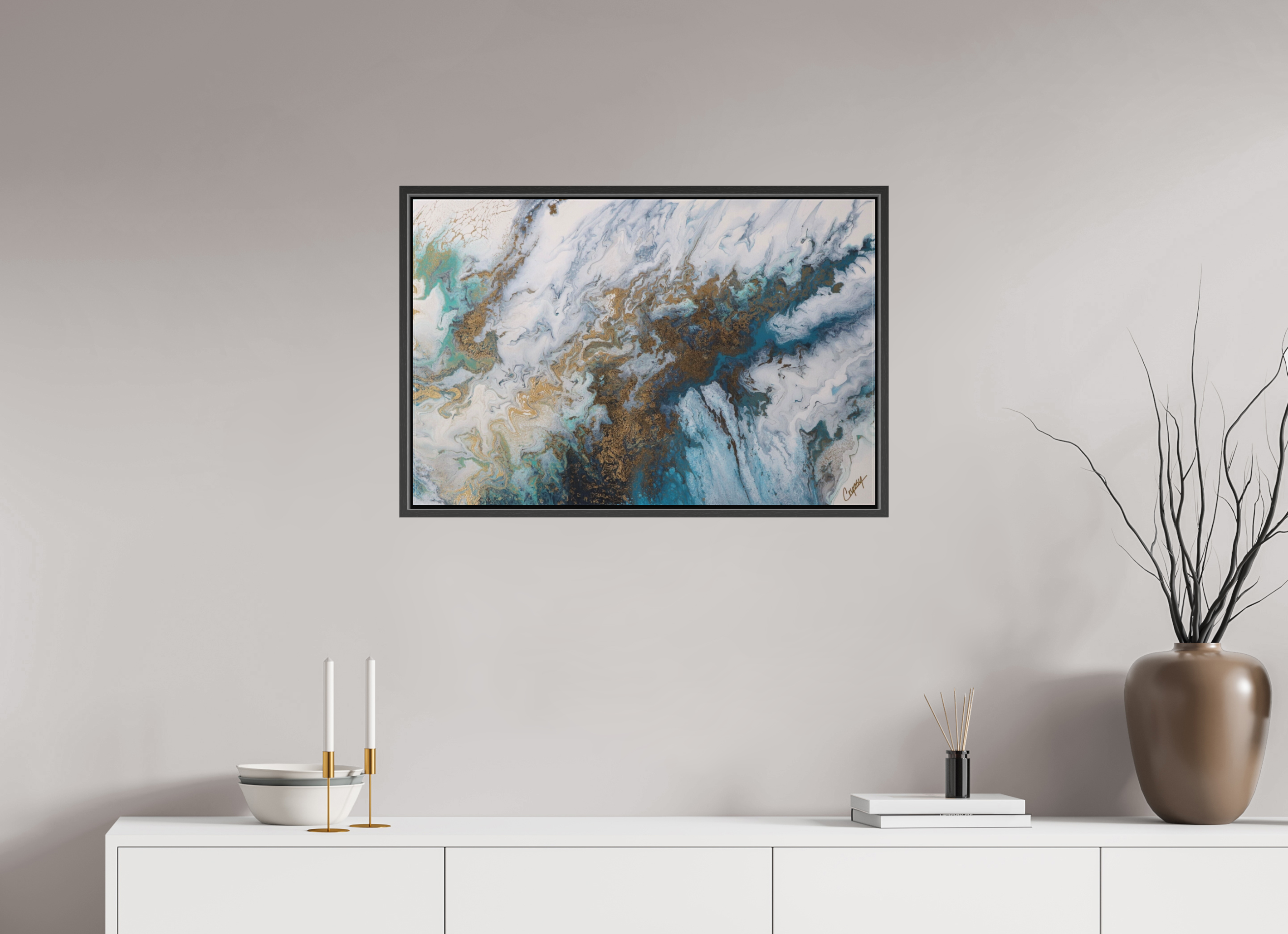 30.5 x 20″, *.7" Matte Canvas with Black Oak Frame Seascape Canvas - Original Acrylic Ocean Painting