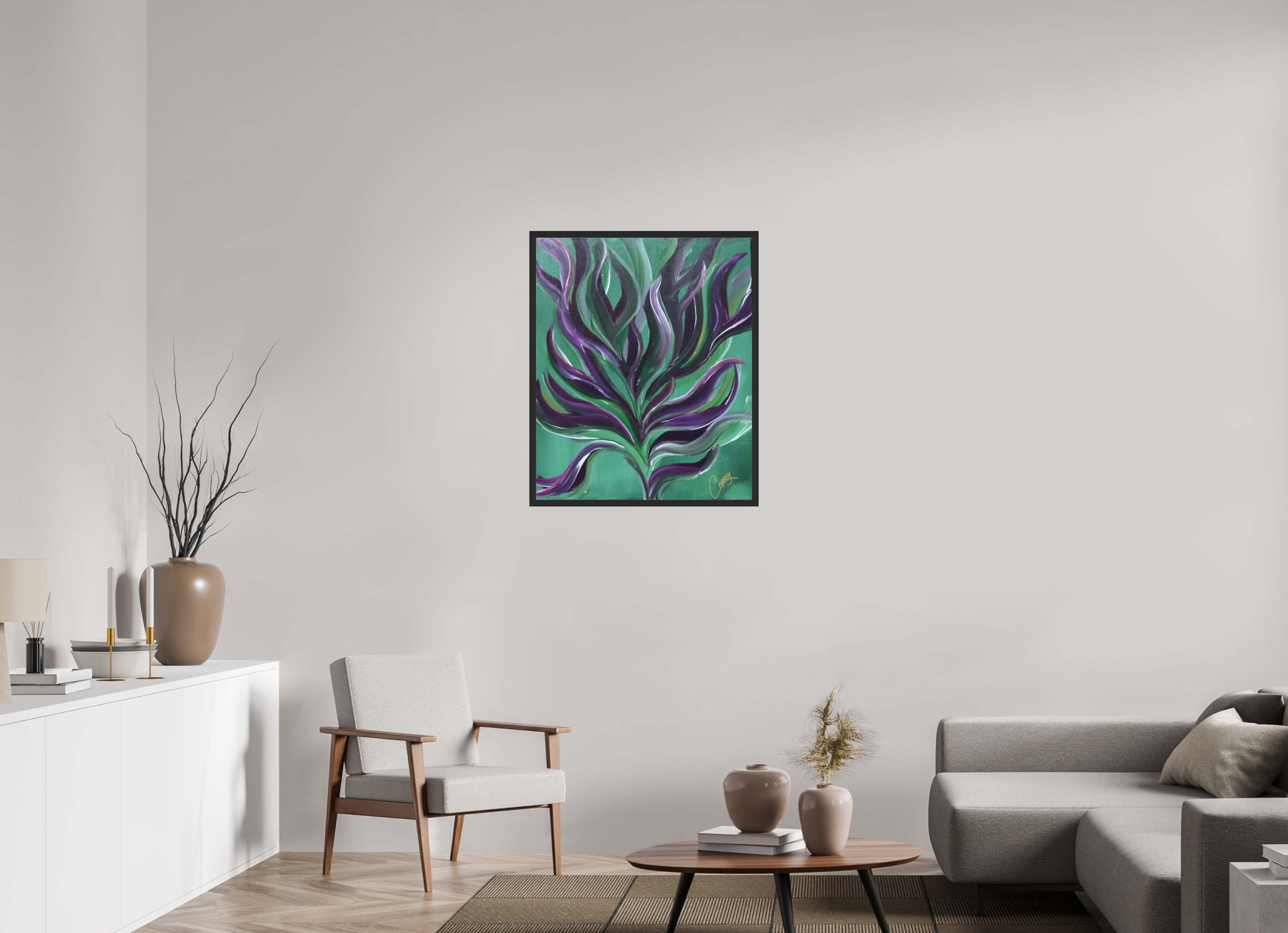 28 x 33.9″, *Photo Print Under Acrylic Glass Black Matte Frame Large Botanical - Original Abstract Acrylic Painting