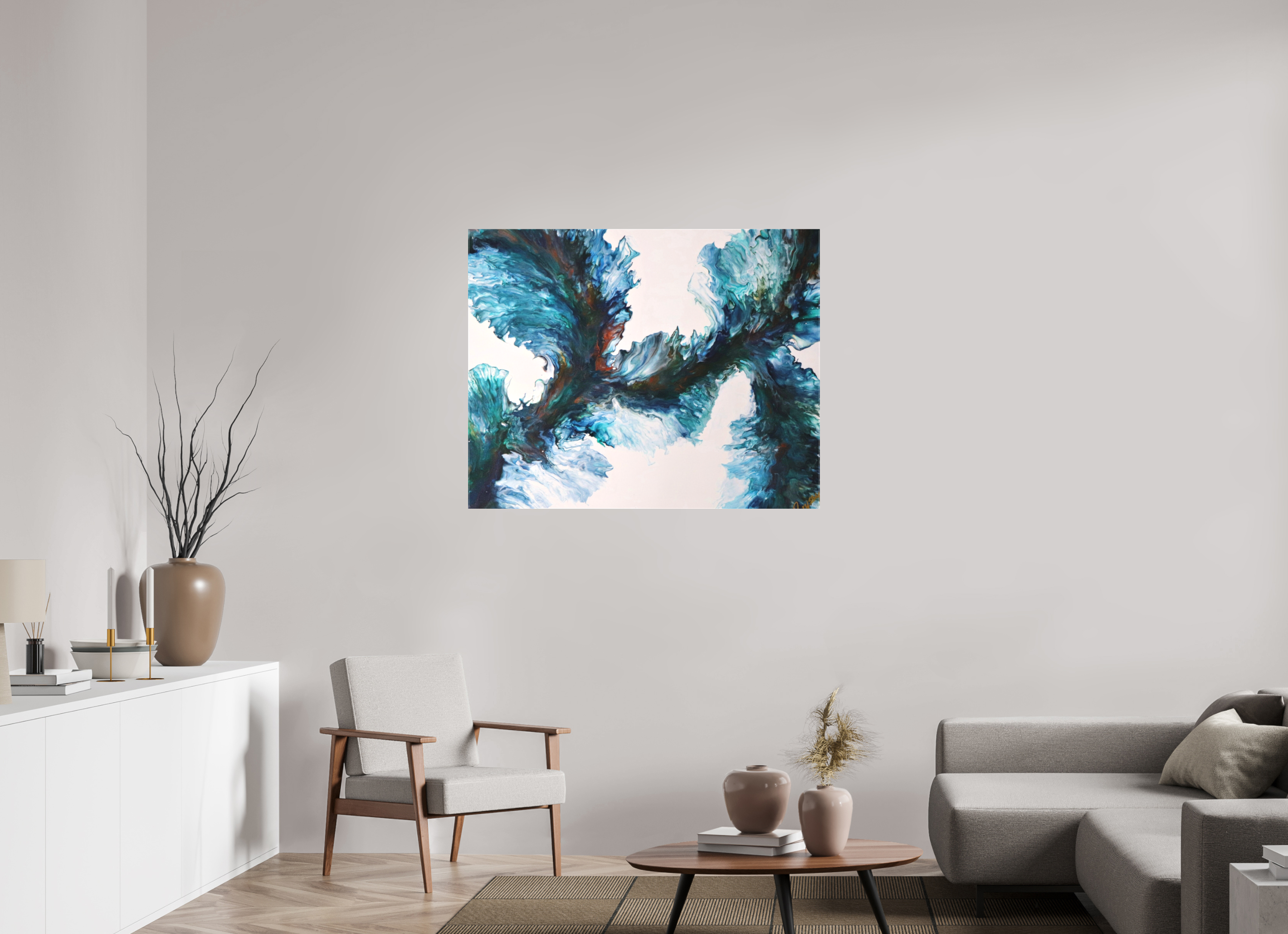 44.1 x 35″, *1.25" Matte Canvas No Frame River Blues - Original Dutch Pour Painting
