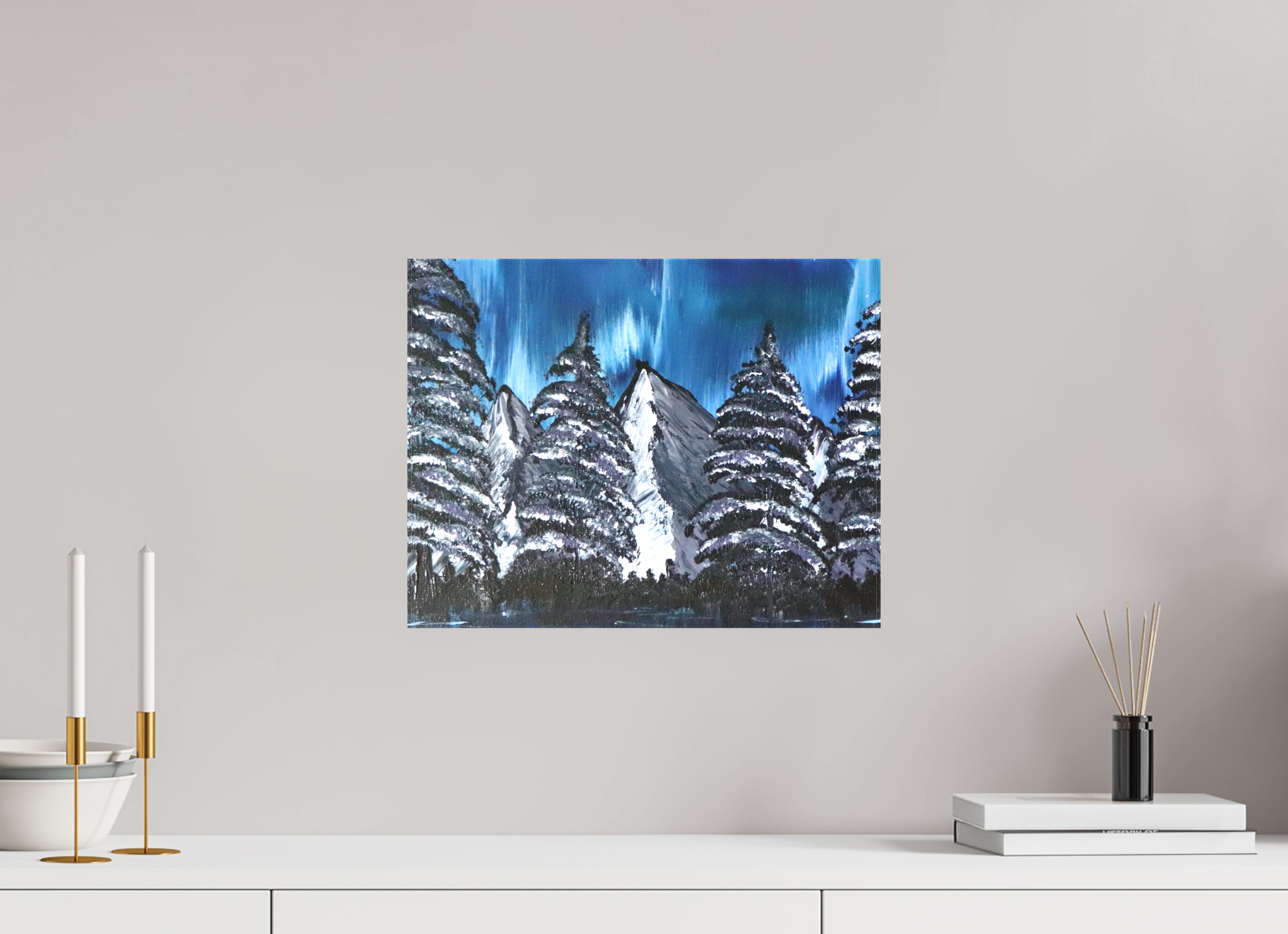 15.5 x 12″, *1.25" Matte Canvas No Frame Blue Borealis - Original Acrylic Landscape Painting