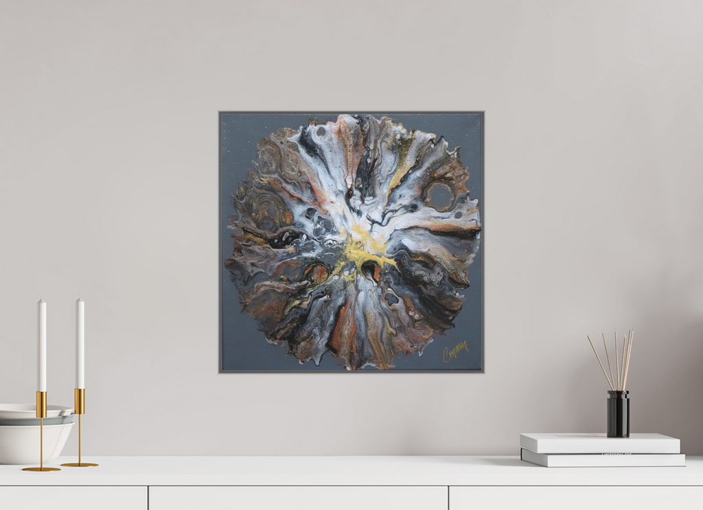 16.2 x 16″, *Aluminum Artbox 1" on fine art paper under acrylic matte glass copper Bloom