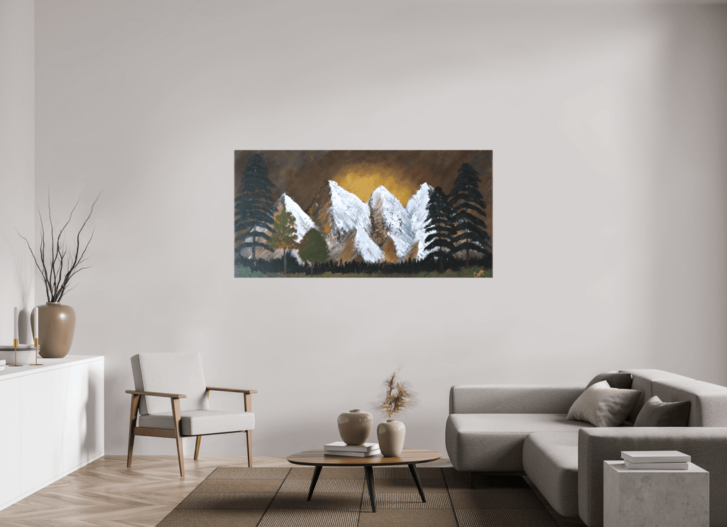 Bronze Horizon Sunset Landscape Print With Mountains And Trees - The Living Abstract