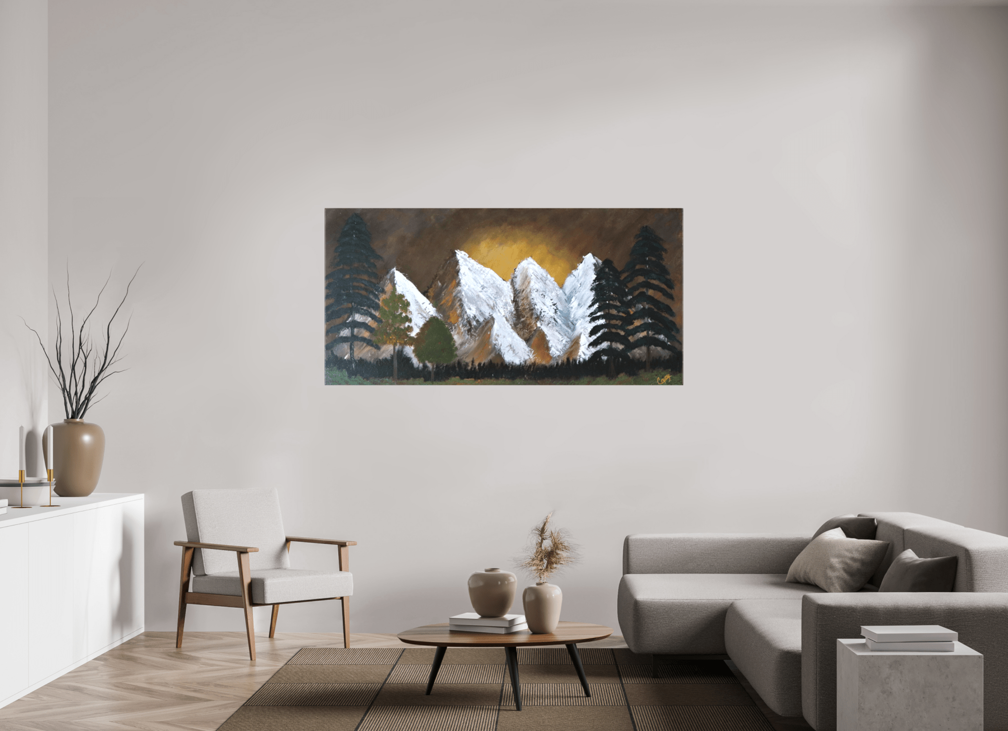 Bronze Horizon Sunset Landscape Print With Mountains And Trees - The Living Abstract