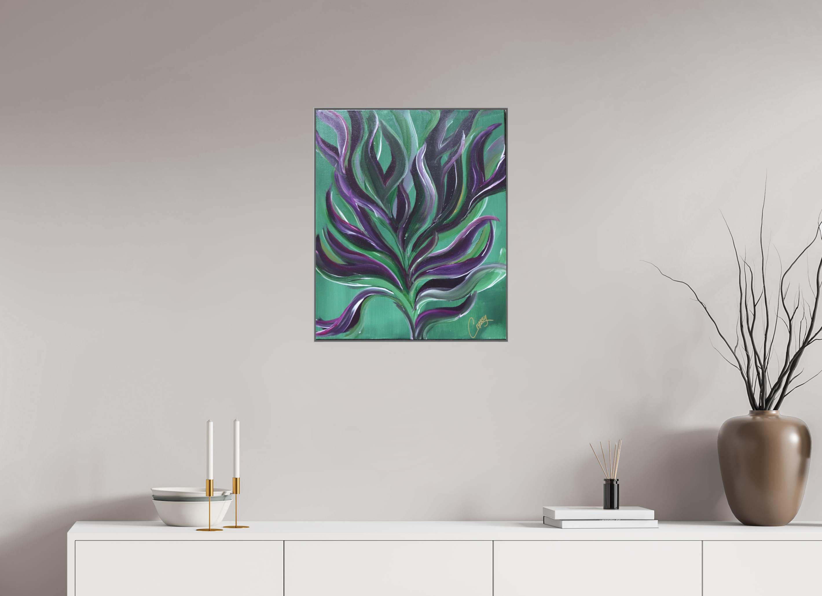 20 x 24.2″, *Aluminum Artbox 1" on fine art paper under acrylic matte glass Large Botanical - Original Abstract Acrylic Painting