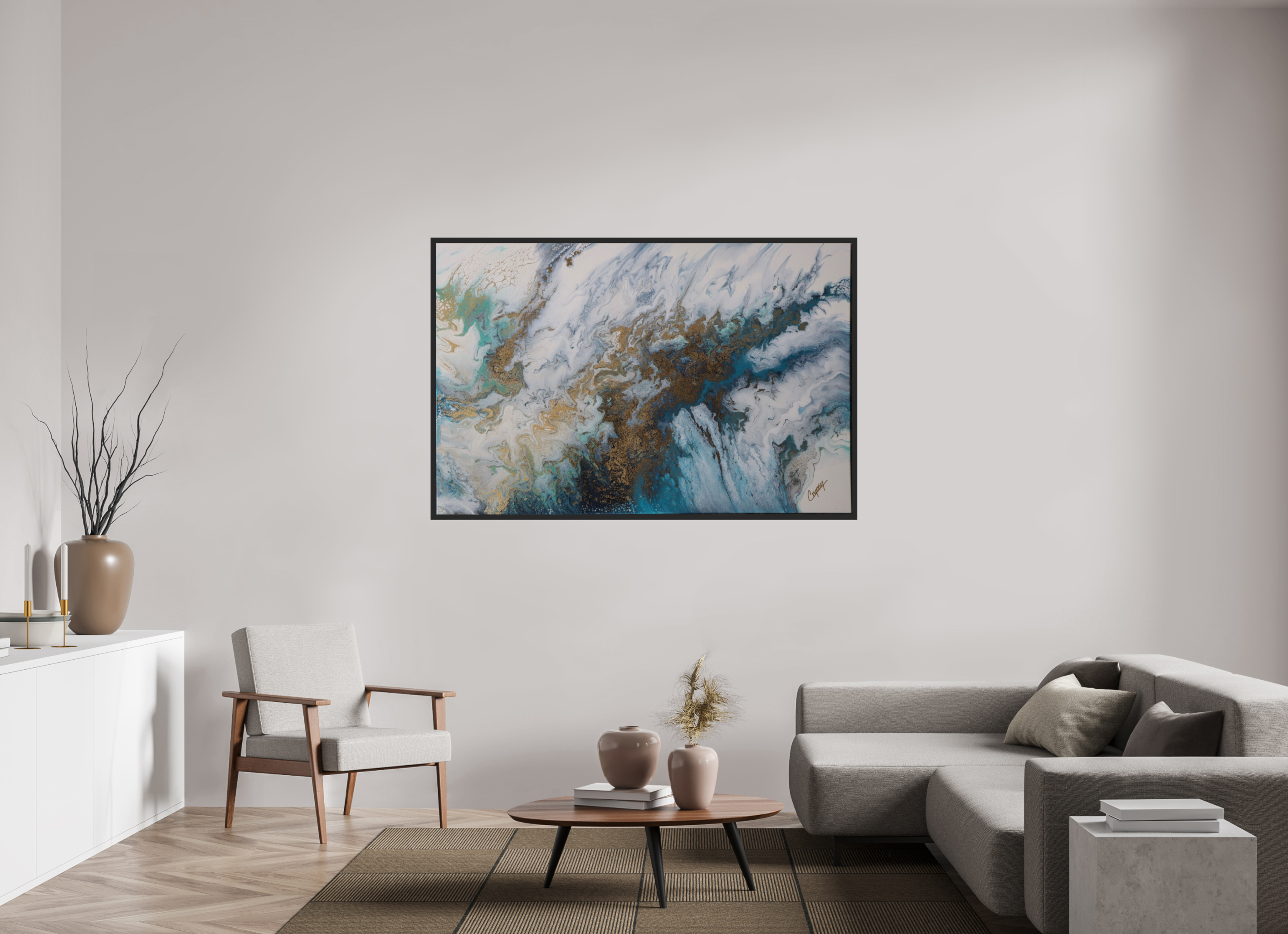 65.5 x 43″, *Photo Print Under Acrylic Glass Black Matte Frame Seascape Canvas - Original Acrylic Ocean Painting