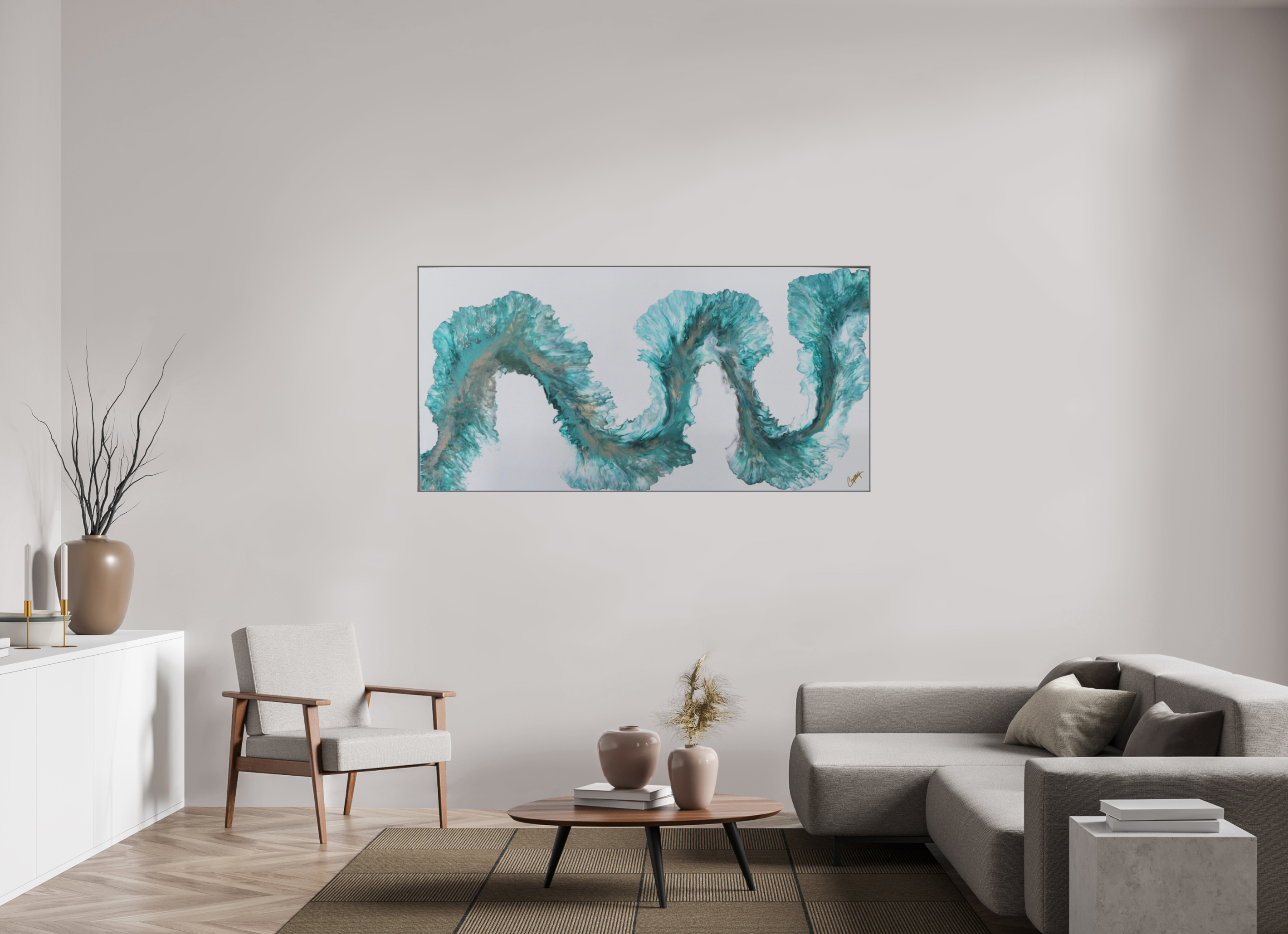 70.4 x 35″, *Aluminum Artbox 1" on fine art paper under acrylic matte glass Tidal Reviere