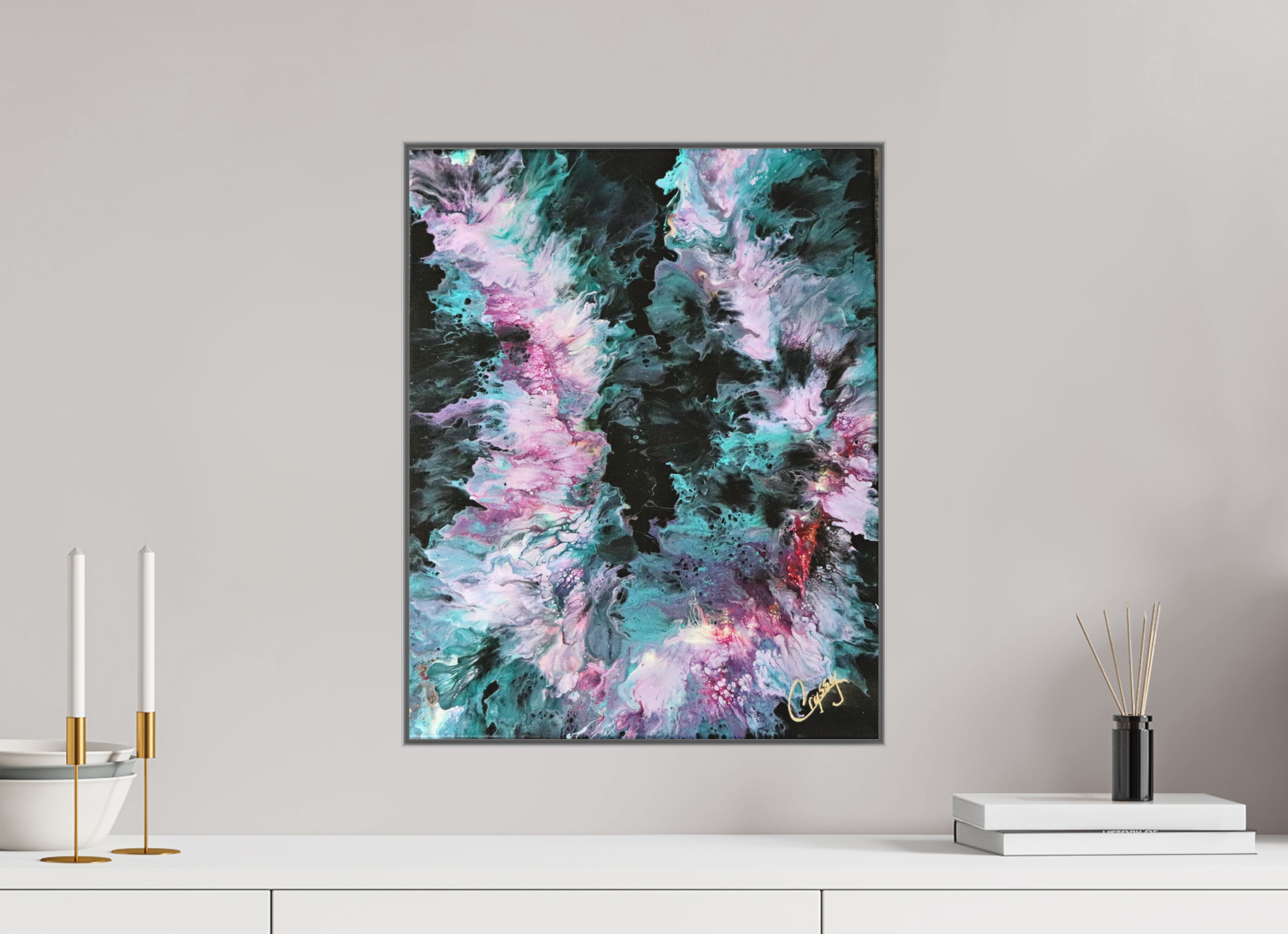 16 x 20.1″, *Aluminum Artbox 1" on fine art paper under acrylic matte glass Hawaiian Lei - Original Tropical Acrylic Painting