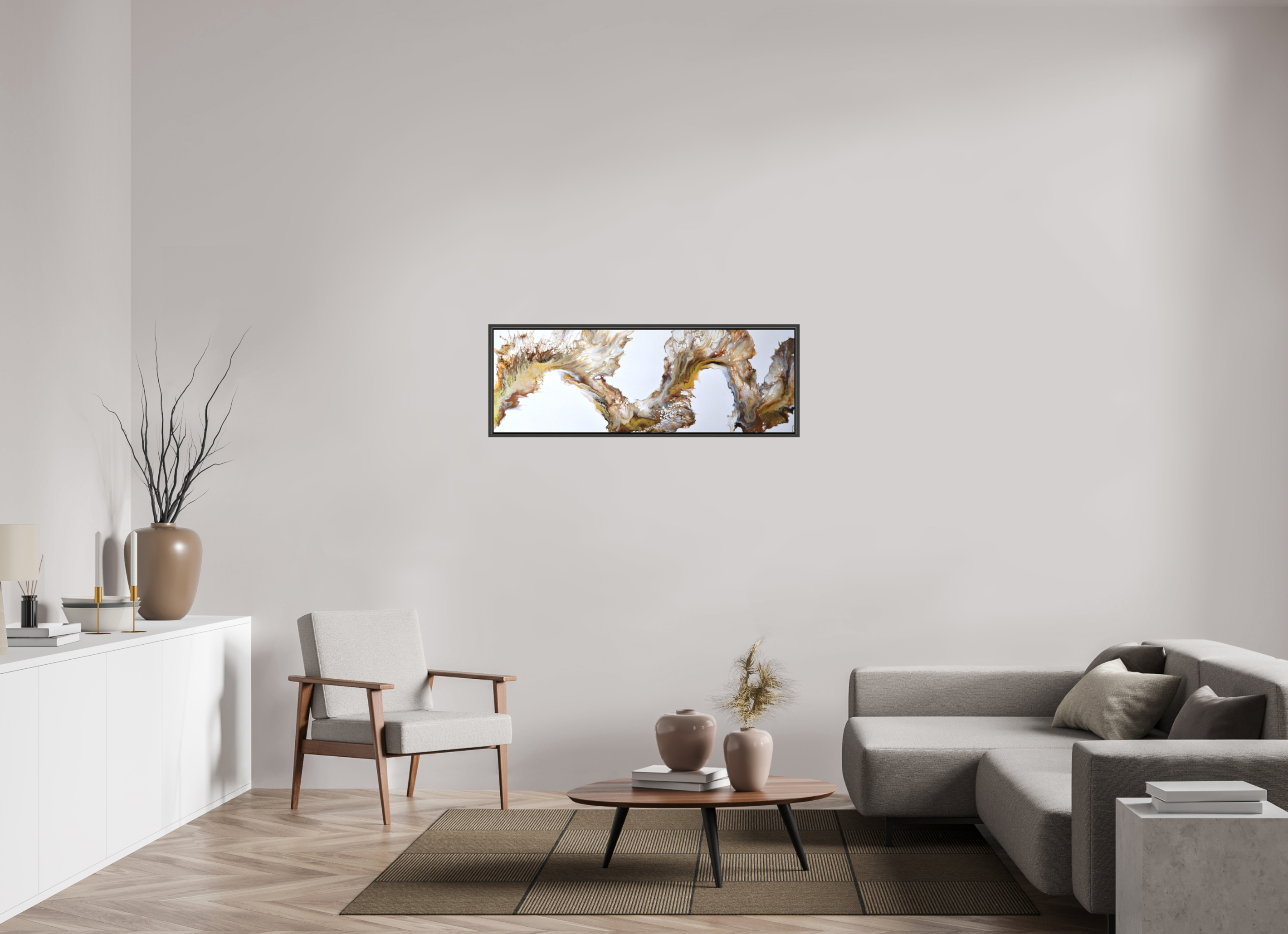 47.7 x 16″, *.7" Matte Canvas with Black Oak Frame Desert Sands