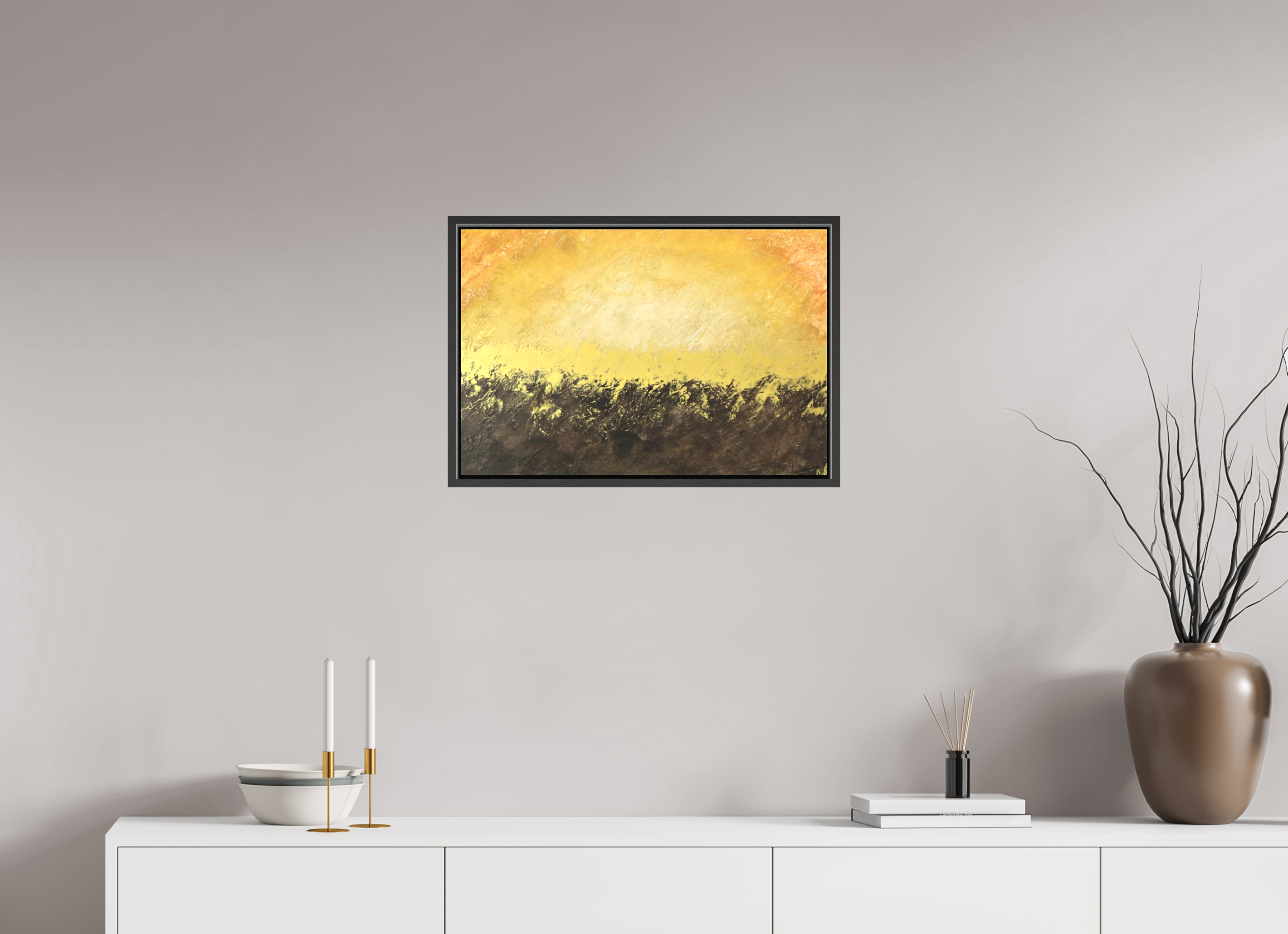 24 x 16″, *.7" Matte Canvas with Black Oak Frame Golden Sunset