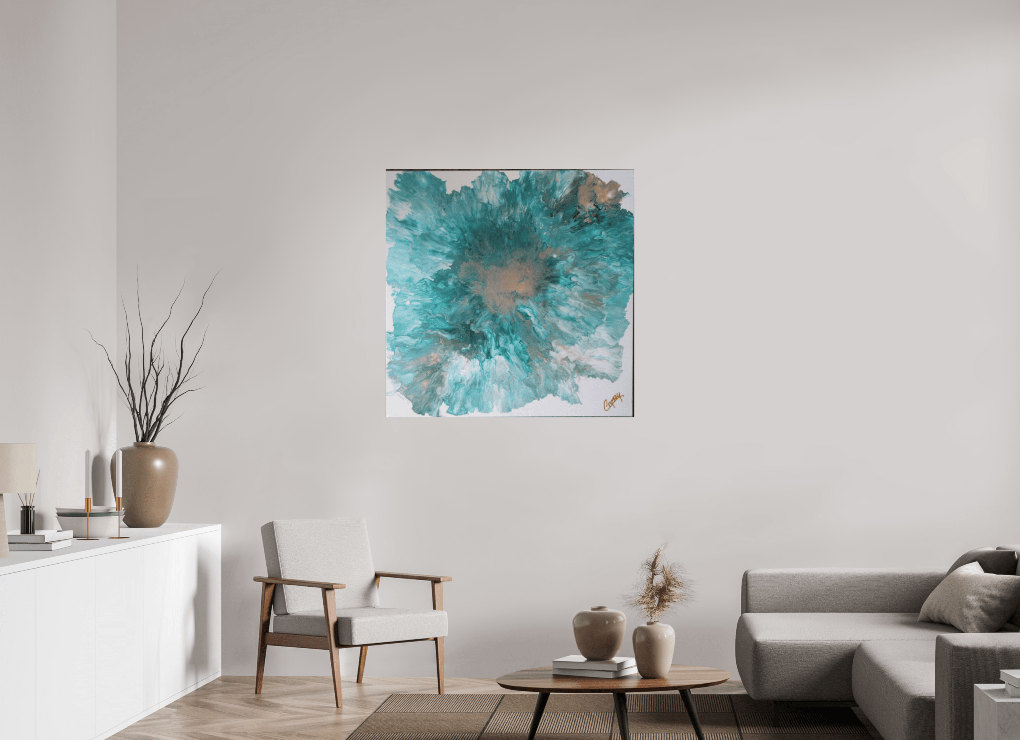 Blue Paisley Dutch Pour - Original Acrylic Dutch Pour Painting - The Living Abstract