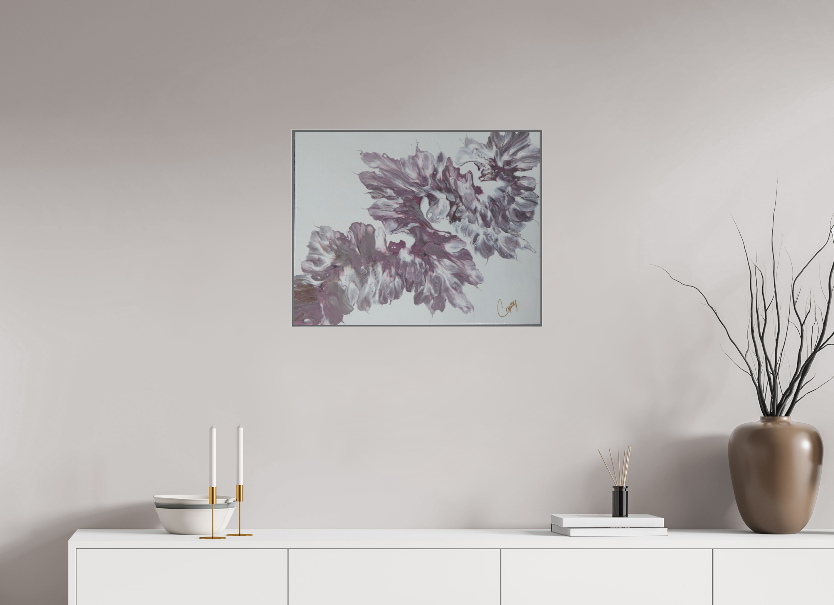 25.6 x 20″, *Aluminum Artbox 1" on fine art paper under acrylic matte glass Pink Dragon - Original Dutch Pour Painting