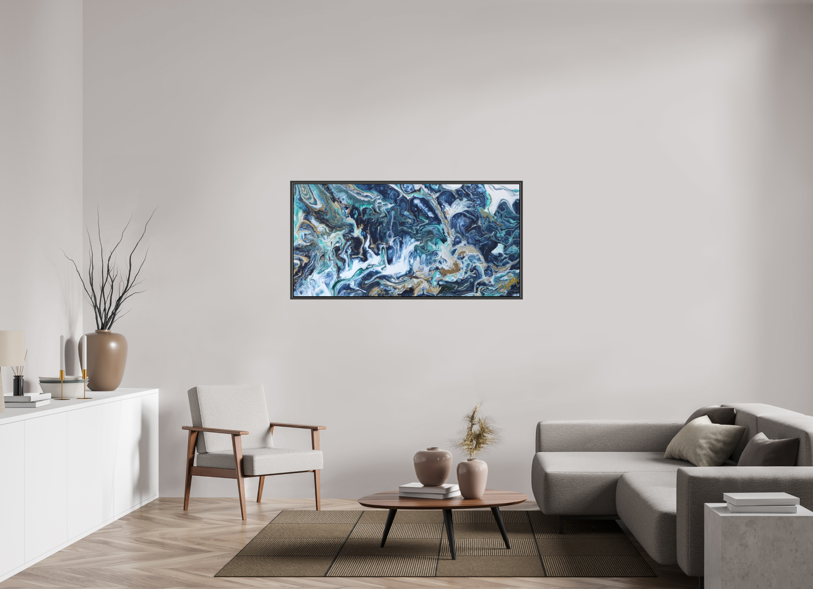 56.8 x 28″, *.7" Matte Canvas with Black Oak Frame Above the Storm