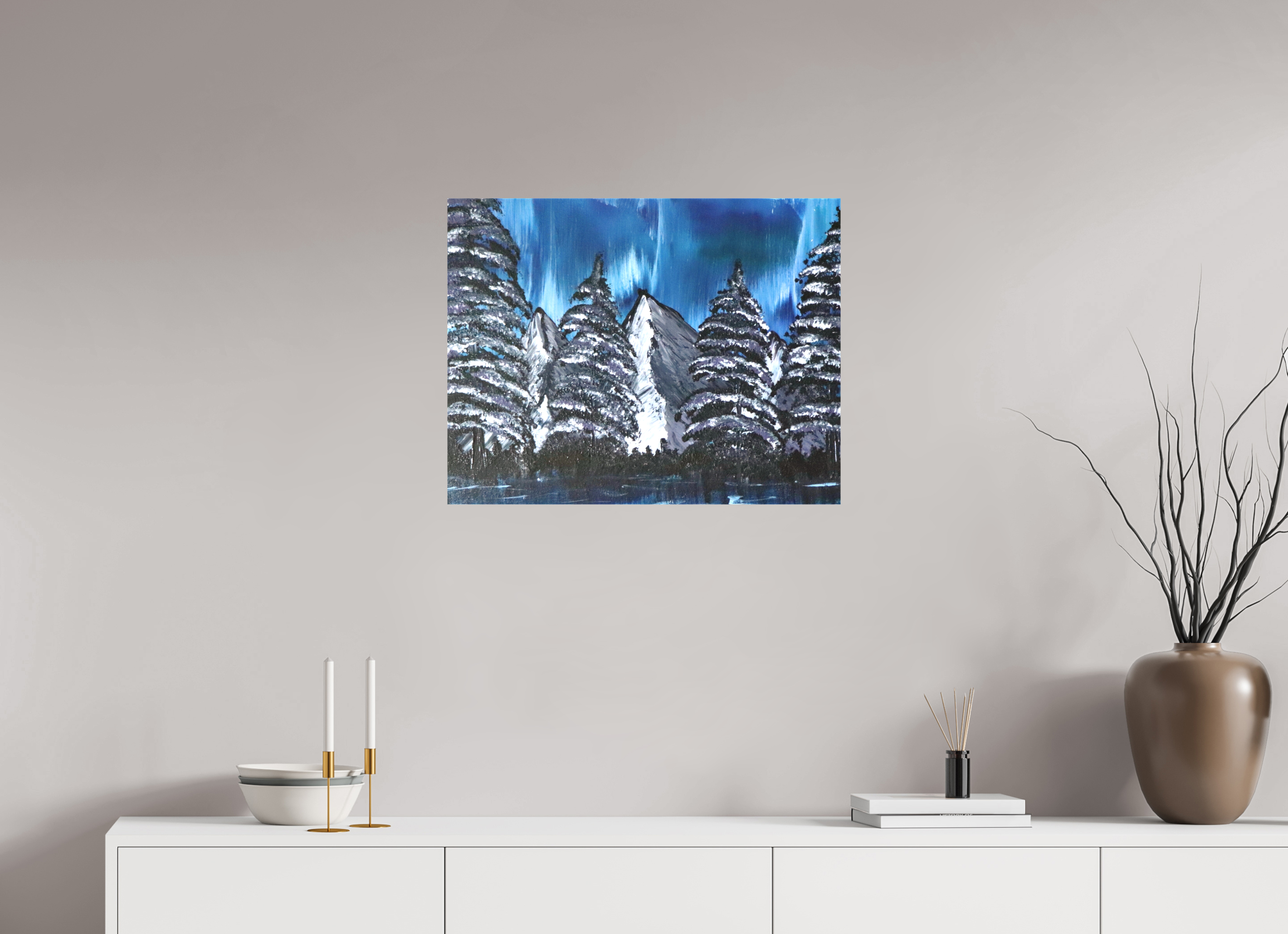 25.8 x 20″, *1.25" Matte Canvas No Frame Blue Borealis - Original Acrylic Landscape Painting