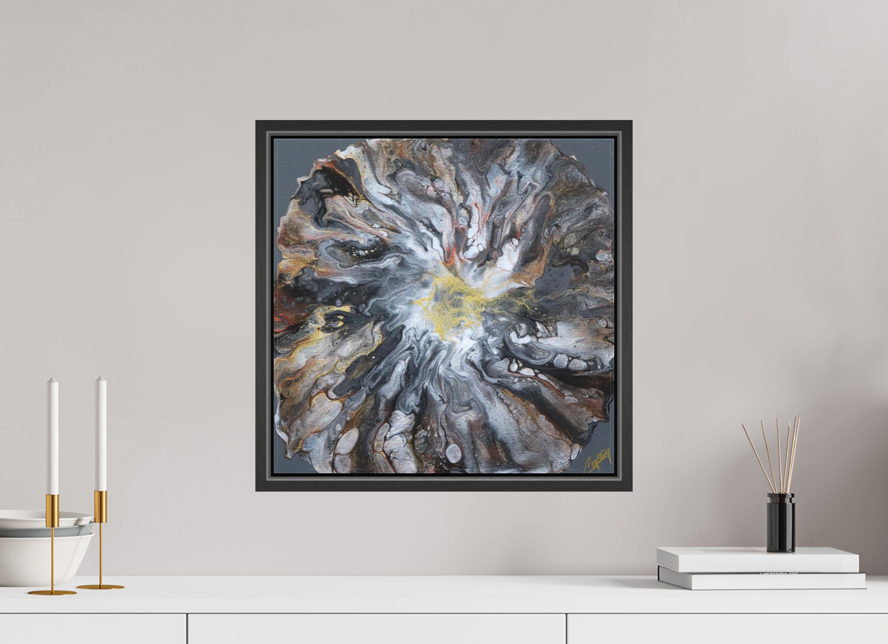 16.3 x 16″, *.7" Matte Canvas with Black Oak Frame Copper Bloom II