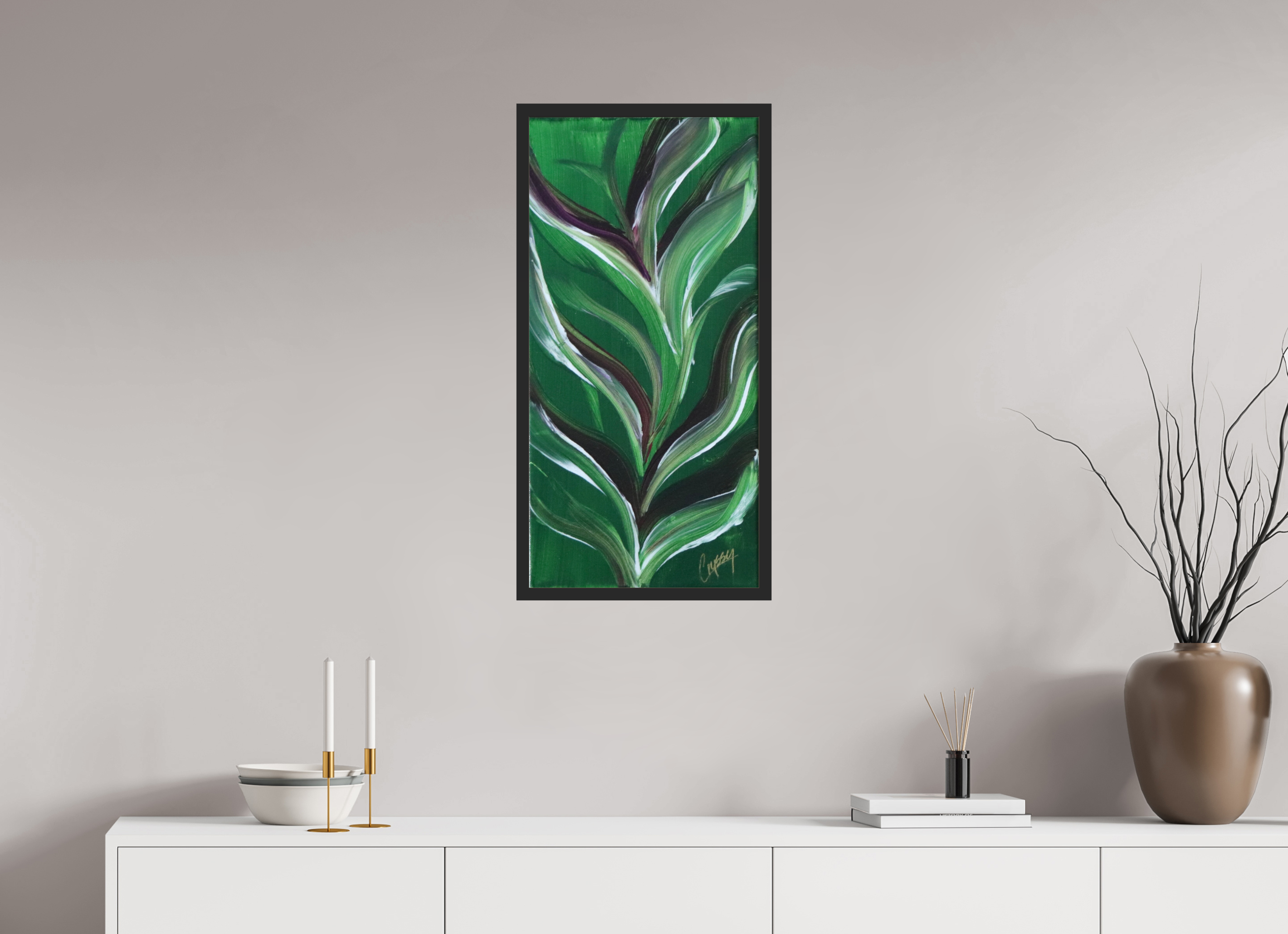 16 x 32.1″, *Photo Print Under Acrylic Glass Black Matte Frame Small Botanical Bloom - Acrylic Botanical Painting