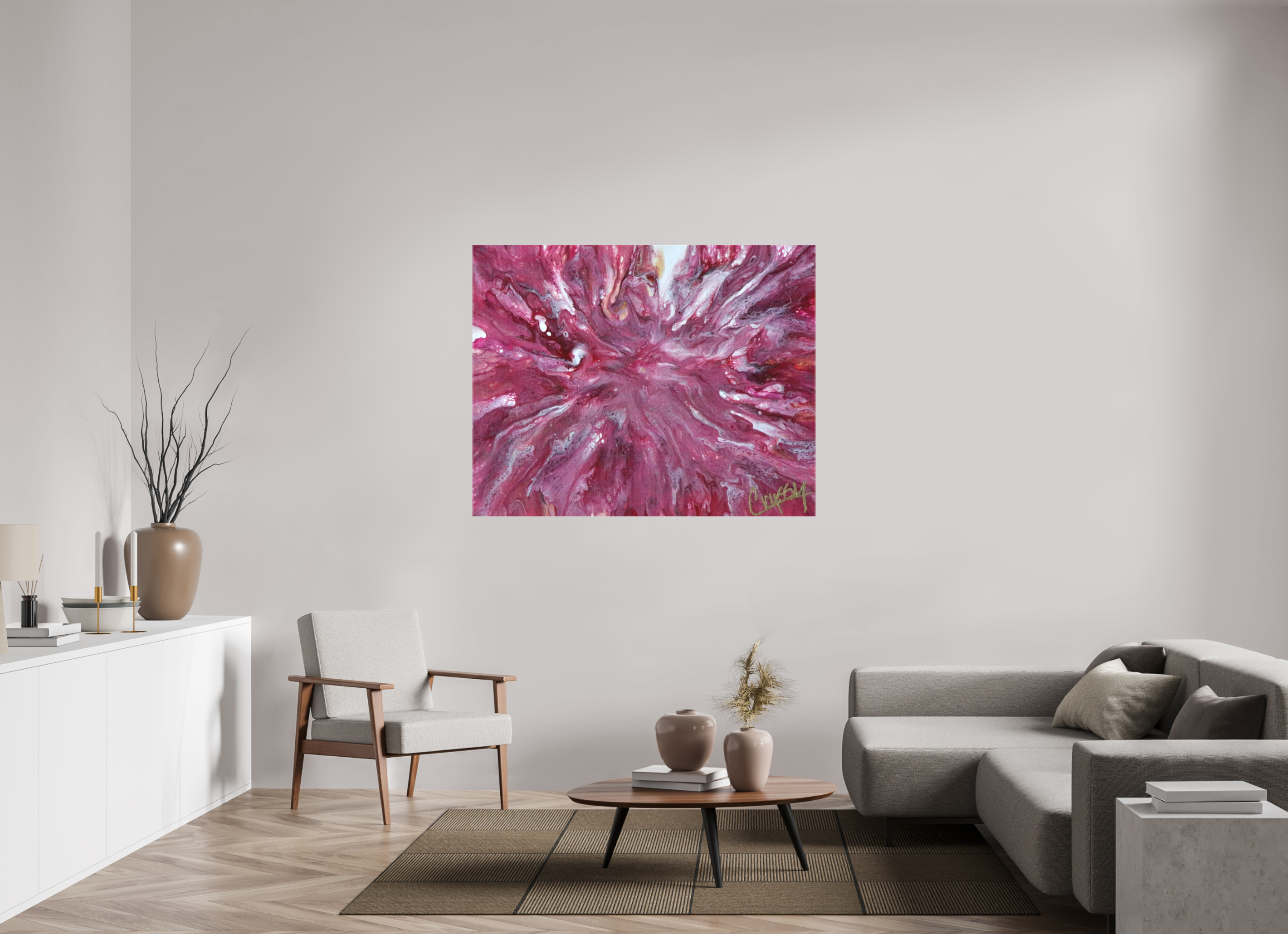 54.4 x 43″, *1.25" Matte Canvas No Frame Pink Explosion - Original Dutch Pour Acrylic Painting