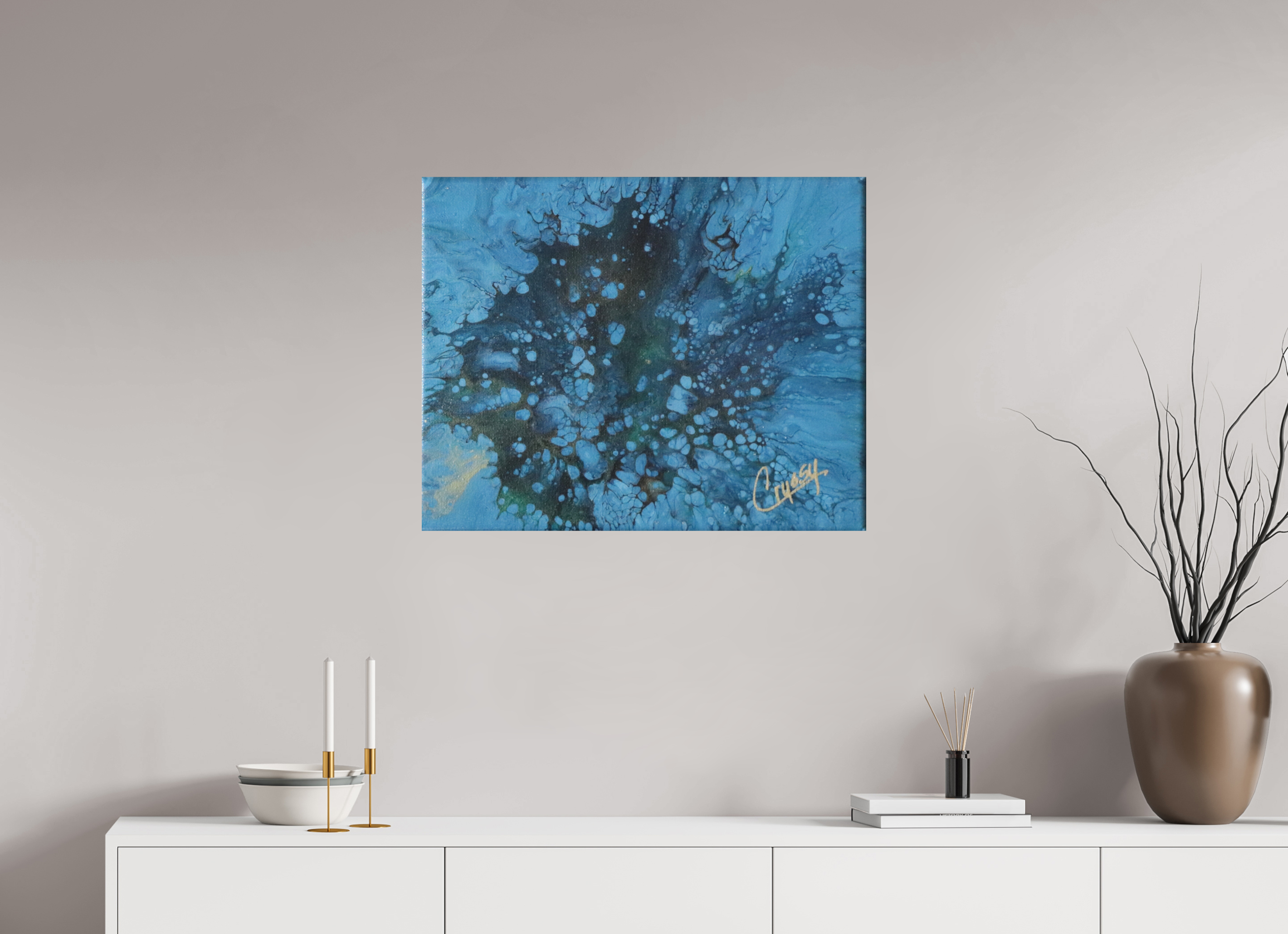 30.2 x 24″, *Photo Print on Fuji Silk Paper No Frame Ocean Bloom - Original Dutch Pour Acrylic Painting