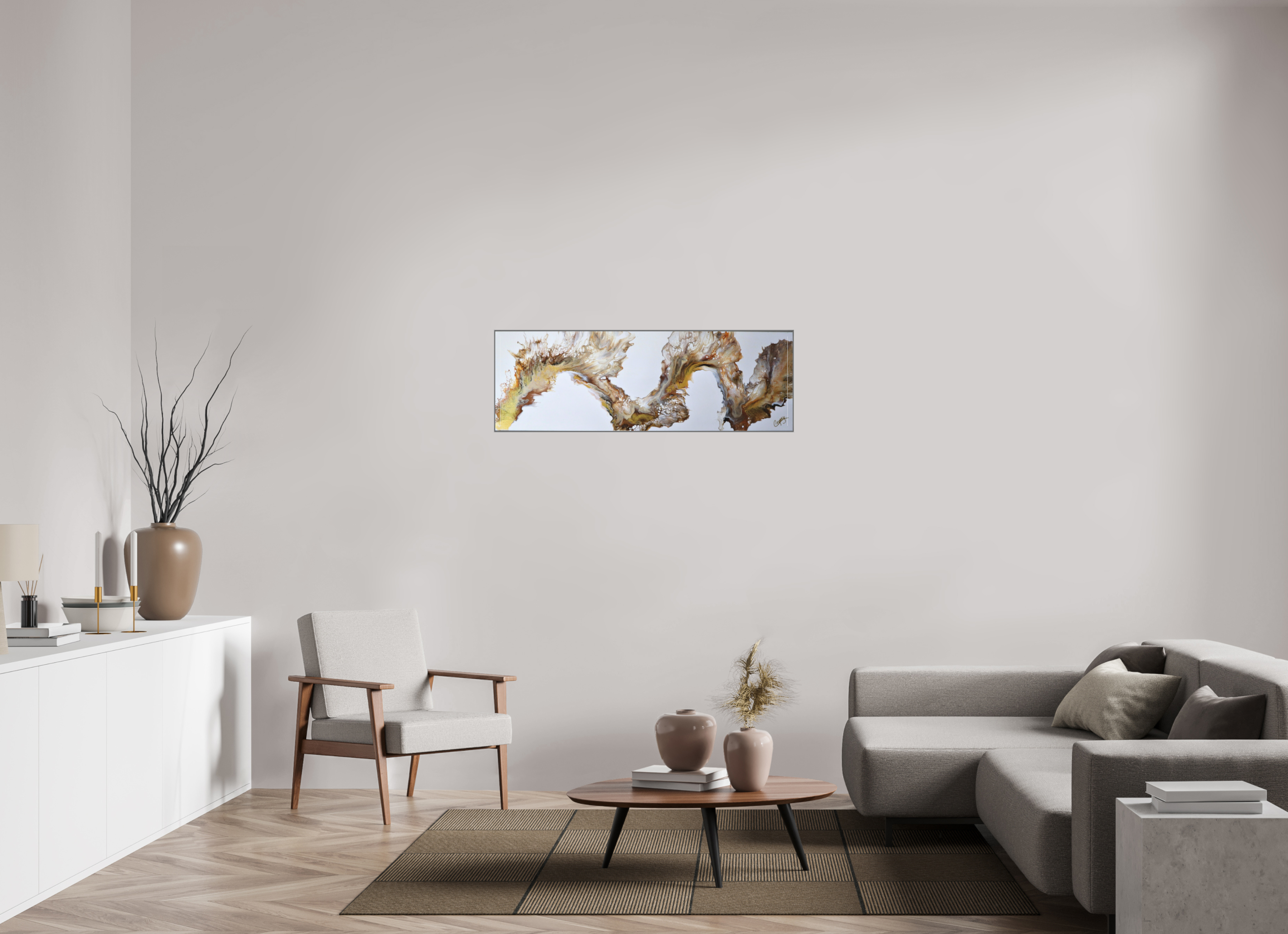47.7 x 16″, *Aluminum Artbox 1" on fine art paper under acrylic matte glass Desert Sands