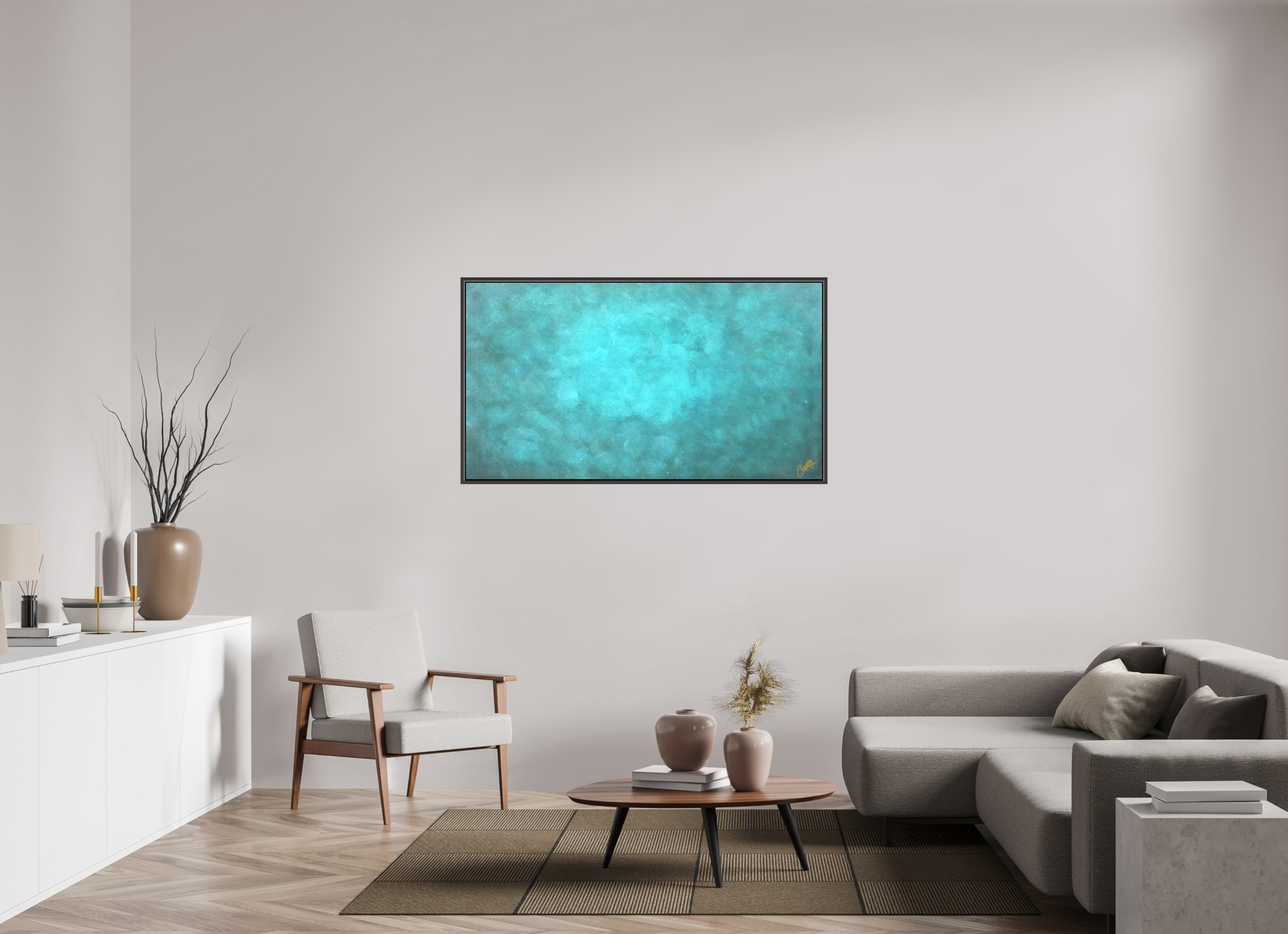 56.5 x 31″, *.7" Matte Canvas with Black Oak Frame Emerald Fade