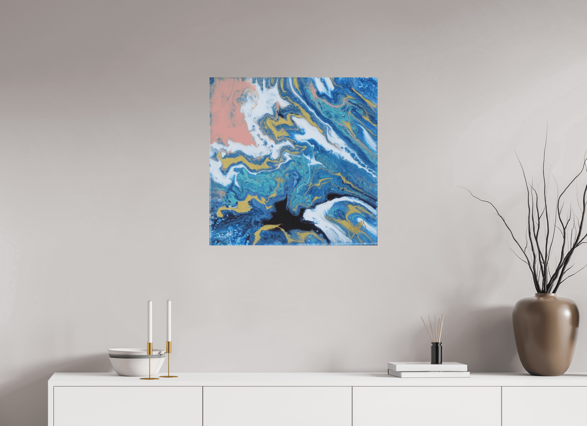 Coastal Blush - Original Tilt Pour Acrylic Painting - The Living Abstract