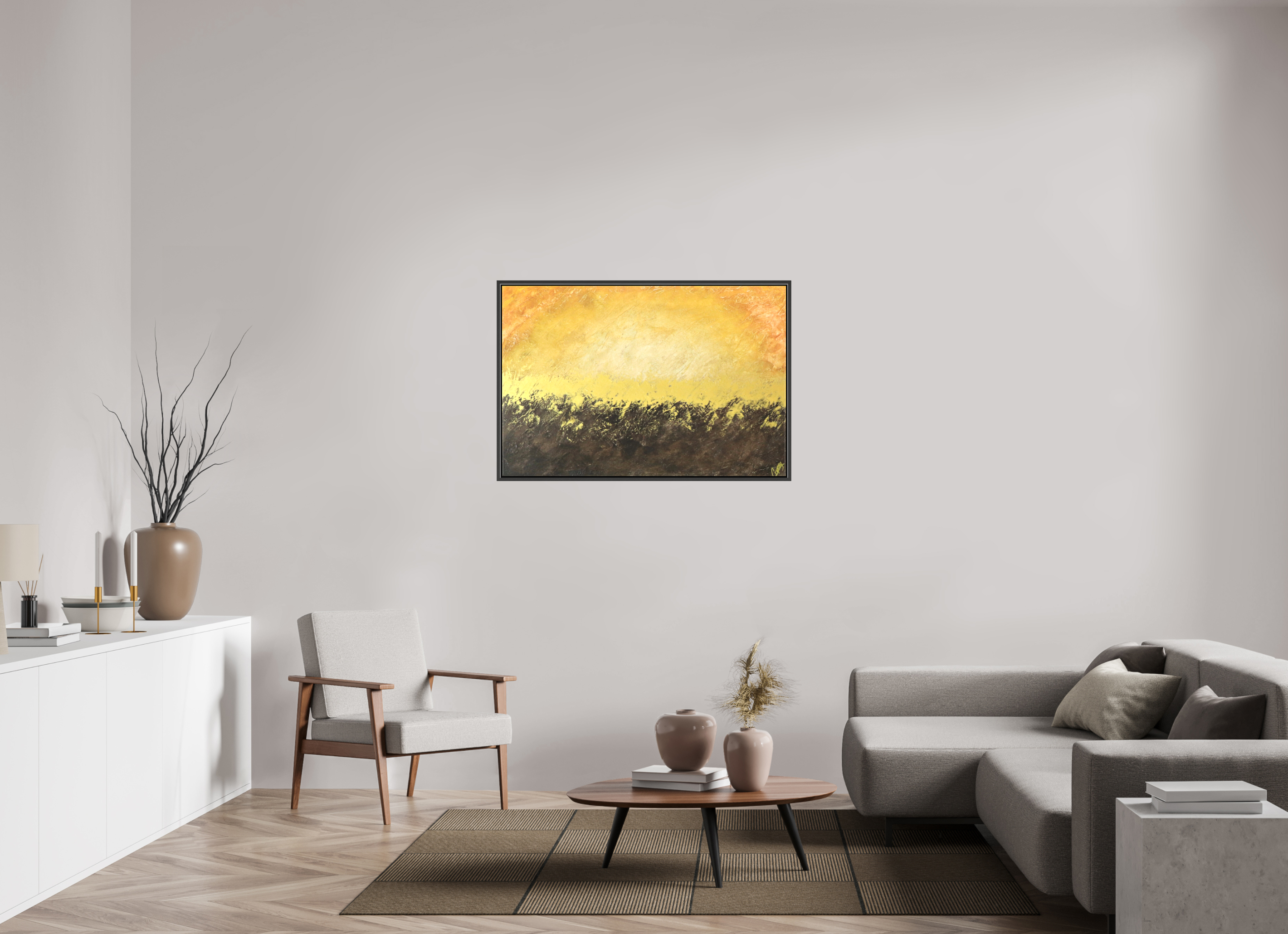 45 x 30″, *.7" Matte Canvas with Black Oak Frame Golden Sunset