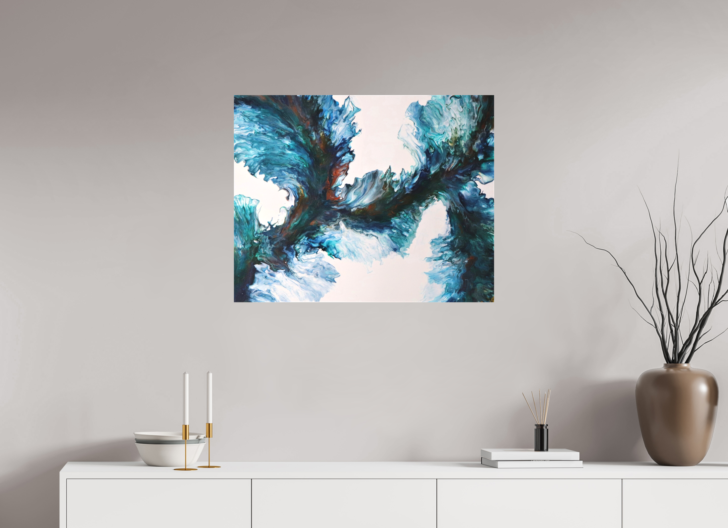 30.2 x 24″, *1.25" Matte Canvas No Frame River Blues - Original Dutch Pour Painting