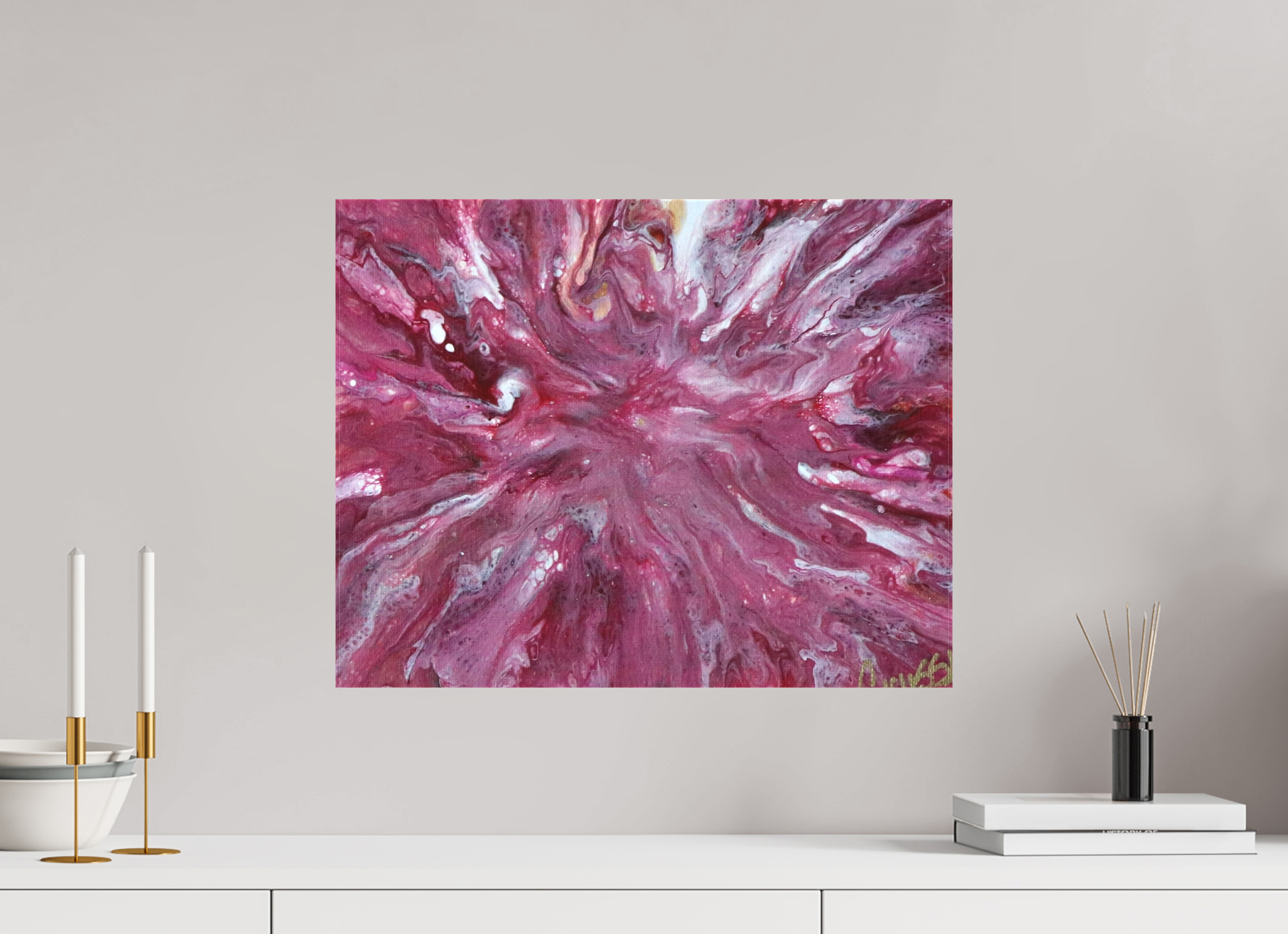 20.3 x 16″, *1.25" Matte Canvas No Frame Pink Explosion - Original Dutch Pour Acrylic Painting