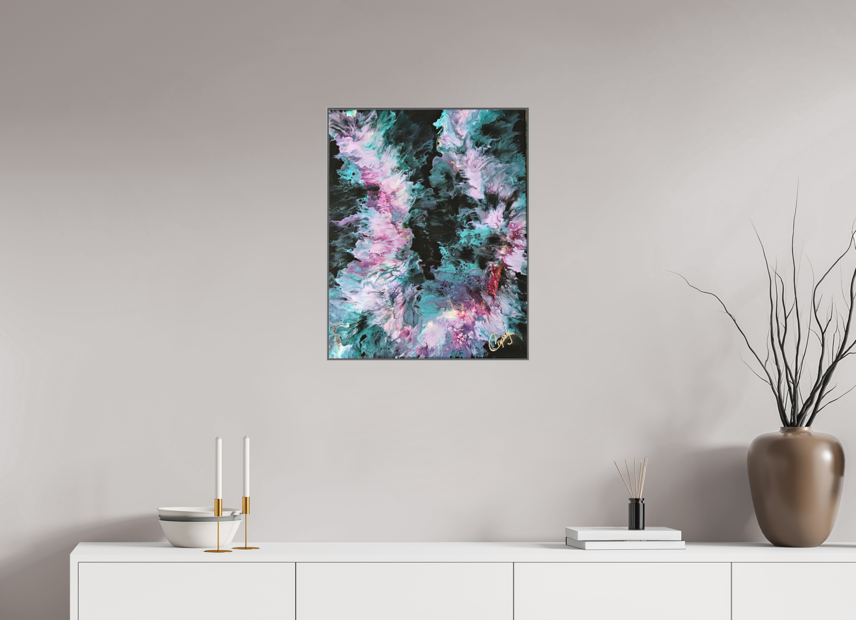 20 x 25.2″, *Aluminum Artbox 1" on fine art paper under acrylic matte glass Hawaiian Lei - Original Tropical Acrylic Painting