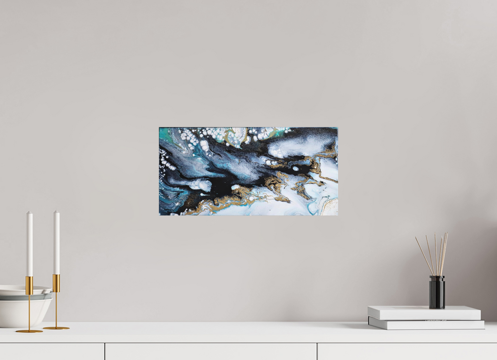 16.2 x 8″, *Photo Print on Fuji Silk Paper No Frame Ocean Blues - Original Acrylic Tip Pour