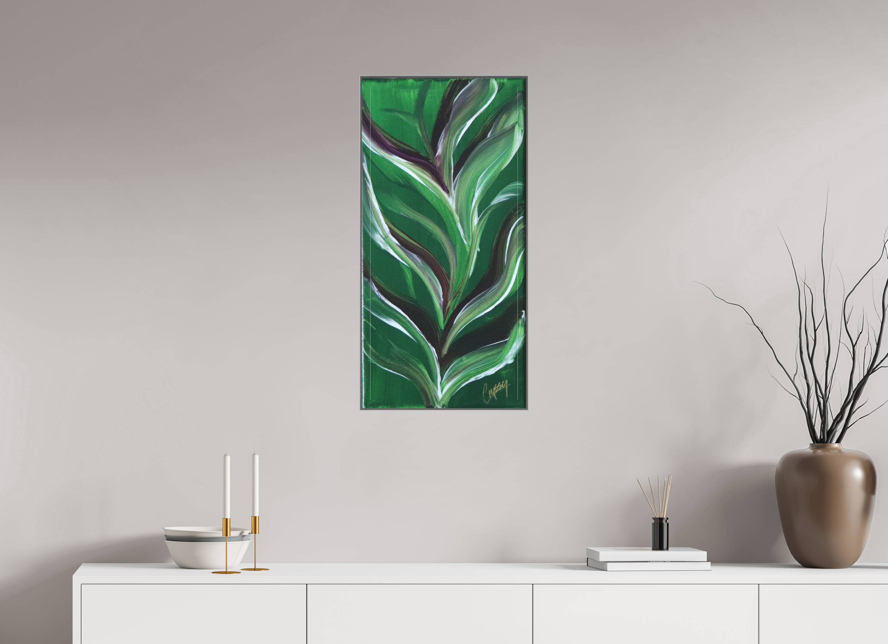 16 x 32.1″, *Aluminum Artbox 1" on fine art paper under acrylic matte glass Small Botanical Bloom - Acrylic Botanical Painting