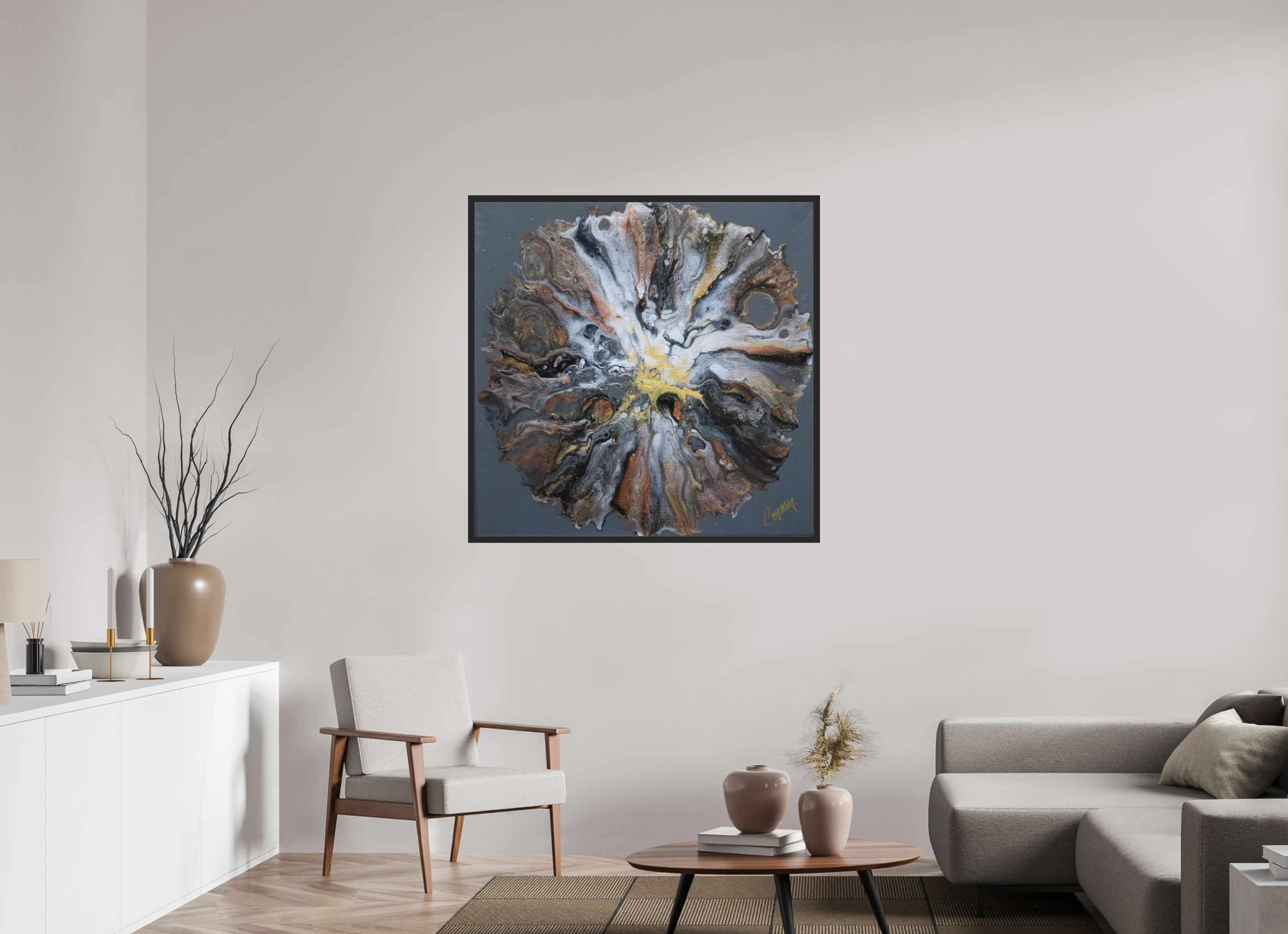 43.5 x 43″, *Photo Print Under Acrylic Glass Black Matte Frame copper Bloom