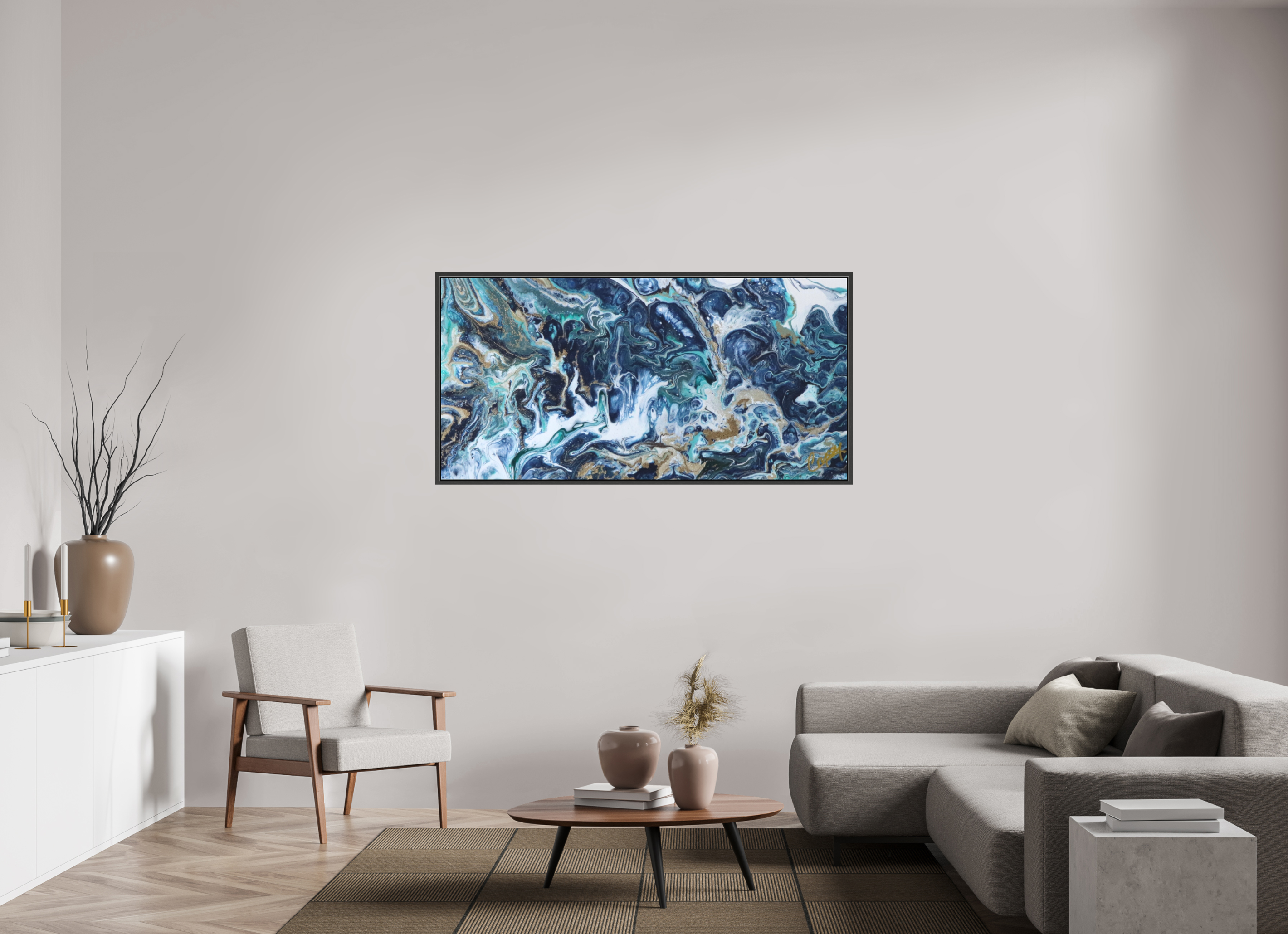 62.9 x 31″, *.7" Matte Canvas with Black Oak Frame Above the Storm