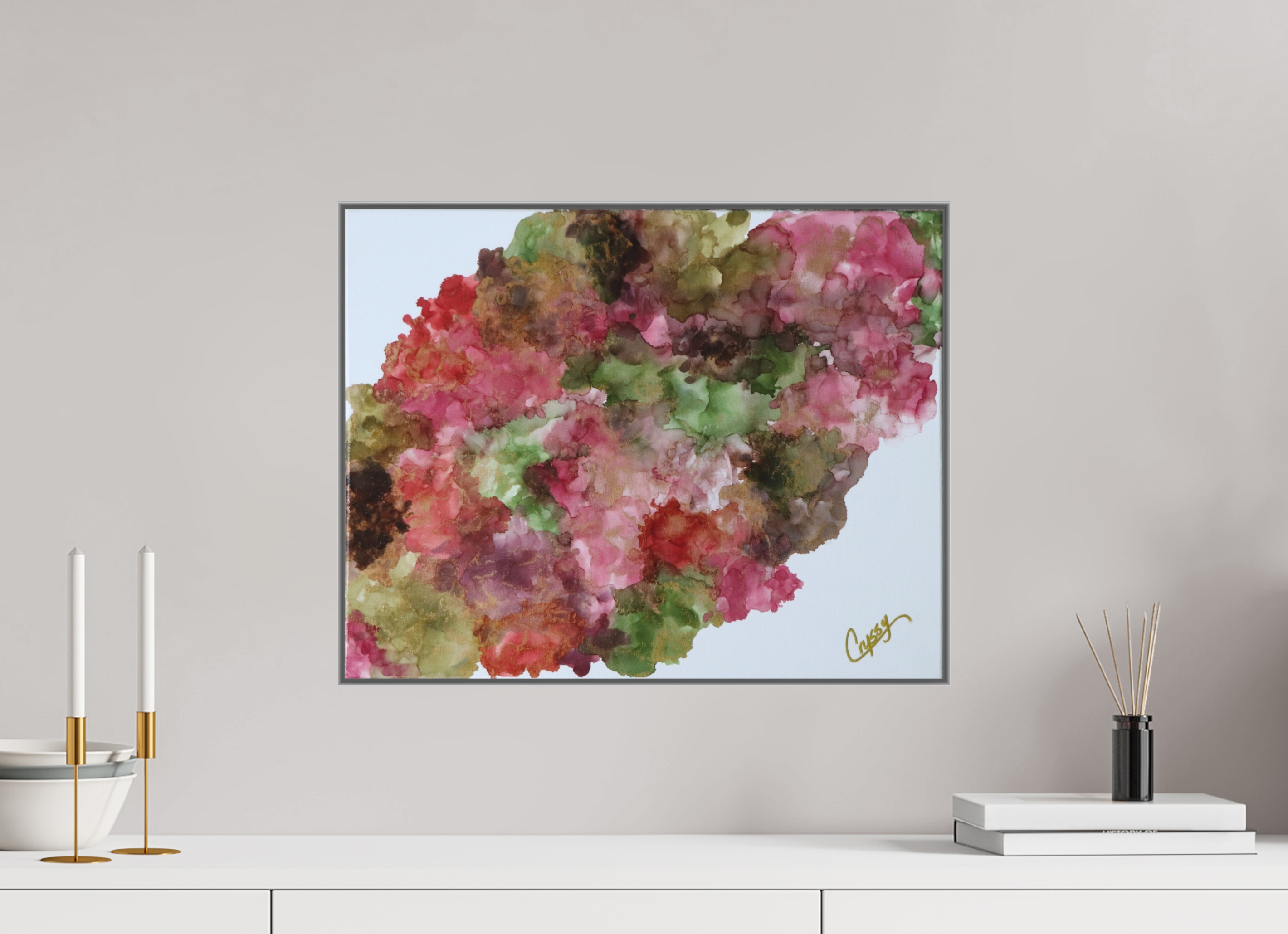 20.4 x 16″, *Aluminum Artbox 1" on fine art paper under acrylic matte glass Floral Density
