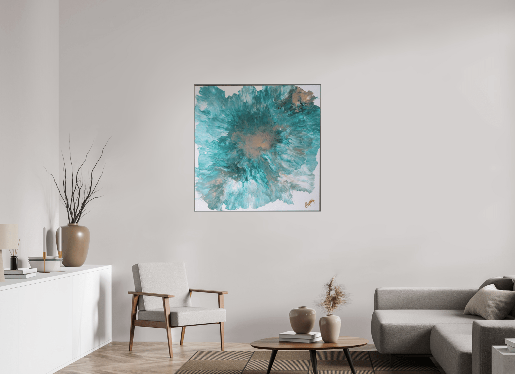 Blue Paisley Dutch Pour - Original Acrylic Dutch Pour Painting - The Living Abstract