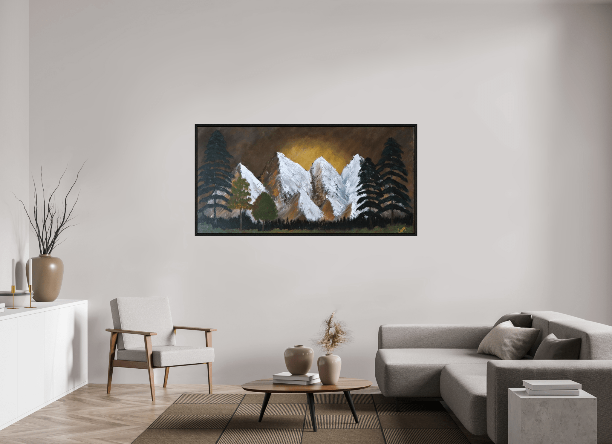 Bronze Horizon Sunset Landscape Print With Mountains And Trees - The Living Abstract