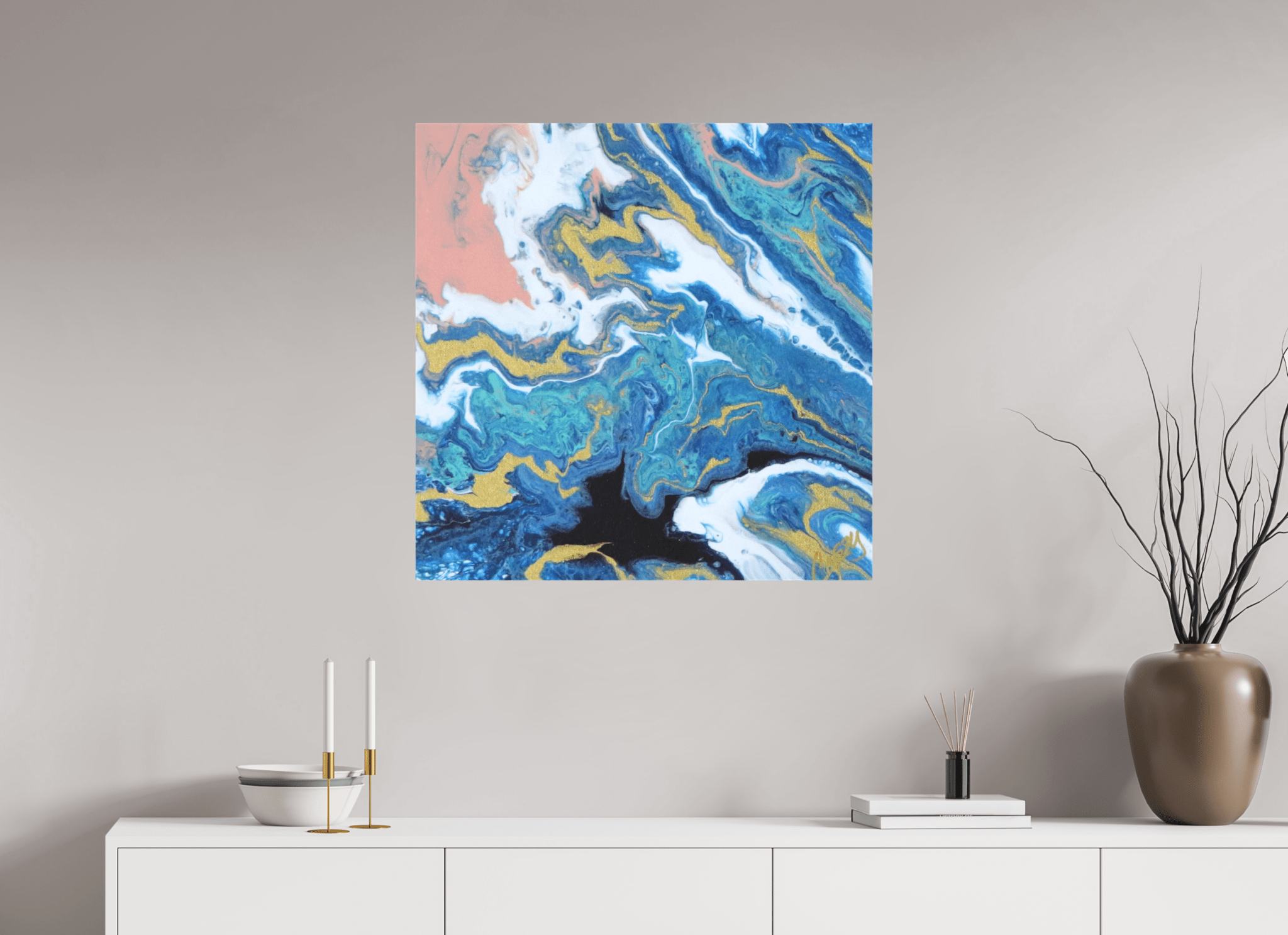 Coastal Blush - Original Tilt Pour Acrylic Painting - The Living Abstract