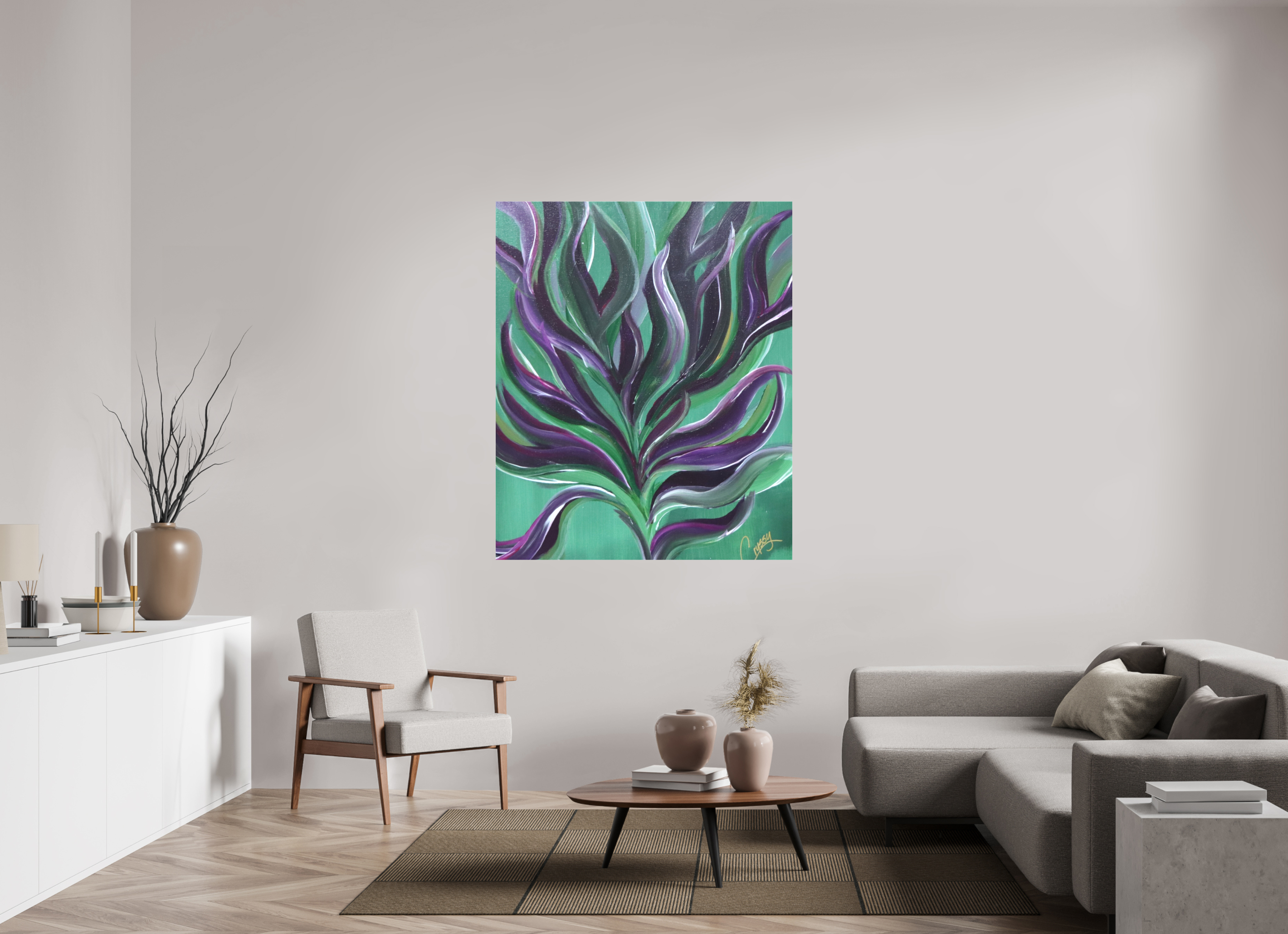 47 x 56.9″, *1.25" Matte Canvas No Frame Large Botanical - Original Abstract Acrylic Painting