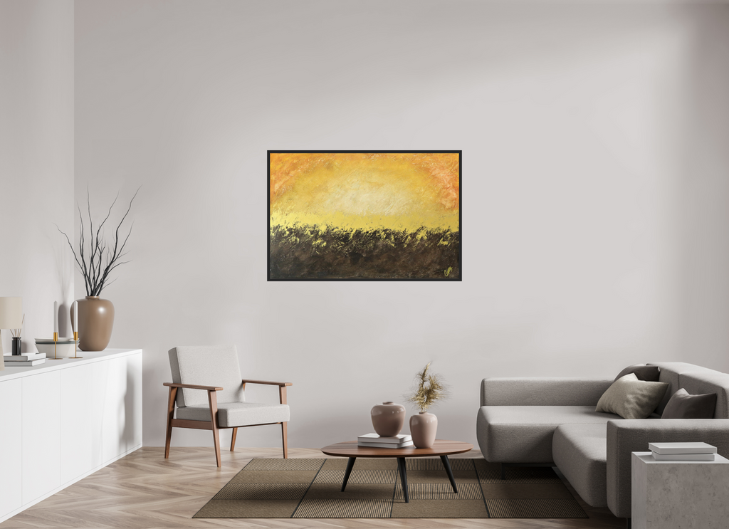 54 x 36″, *Photo Print Under Acrylic Glass Black Matte Frame Golden Sunset