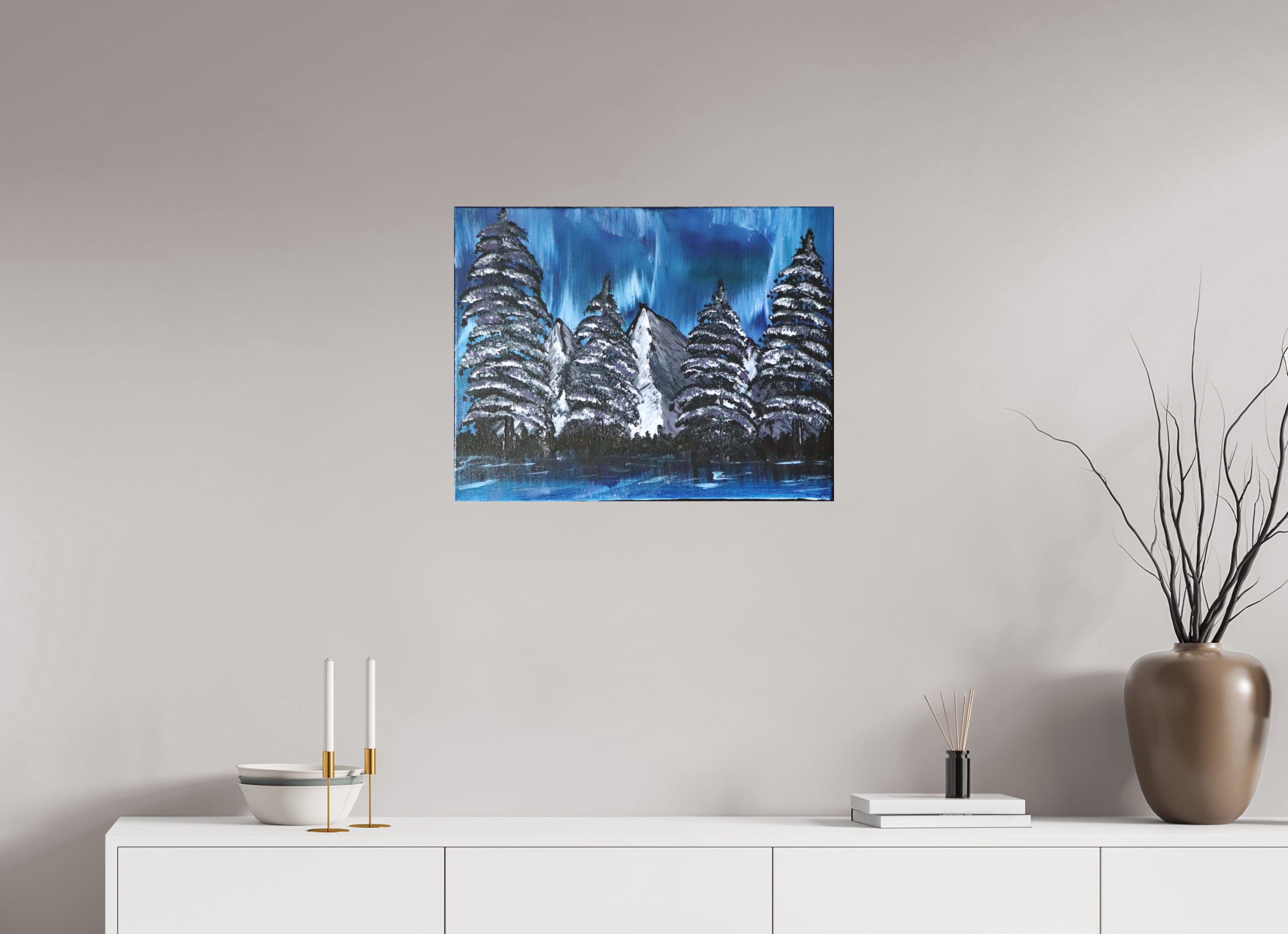 25.8 x 20″, *Photo Print on Fuji Silk Paper No Frame Blue Borealis - Original Acrylic Landscape Painting