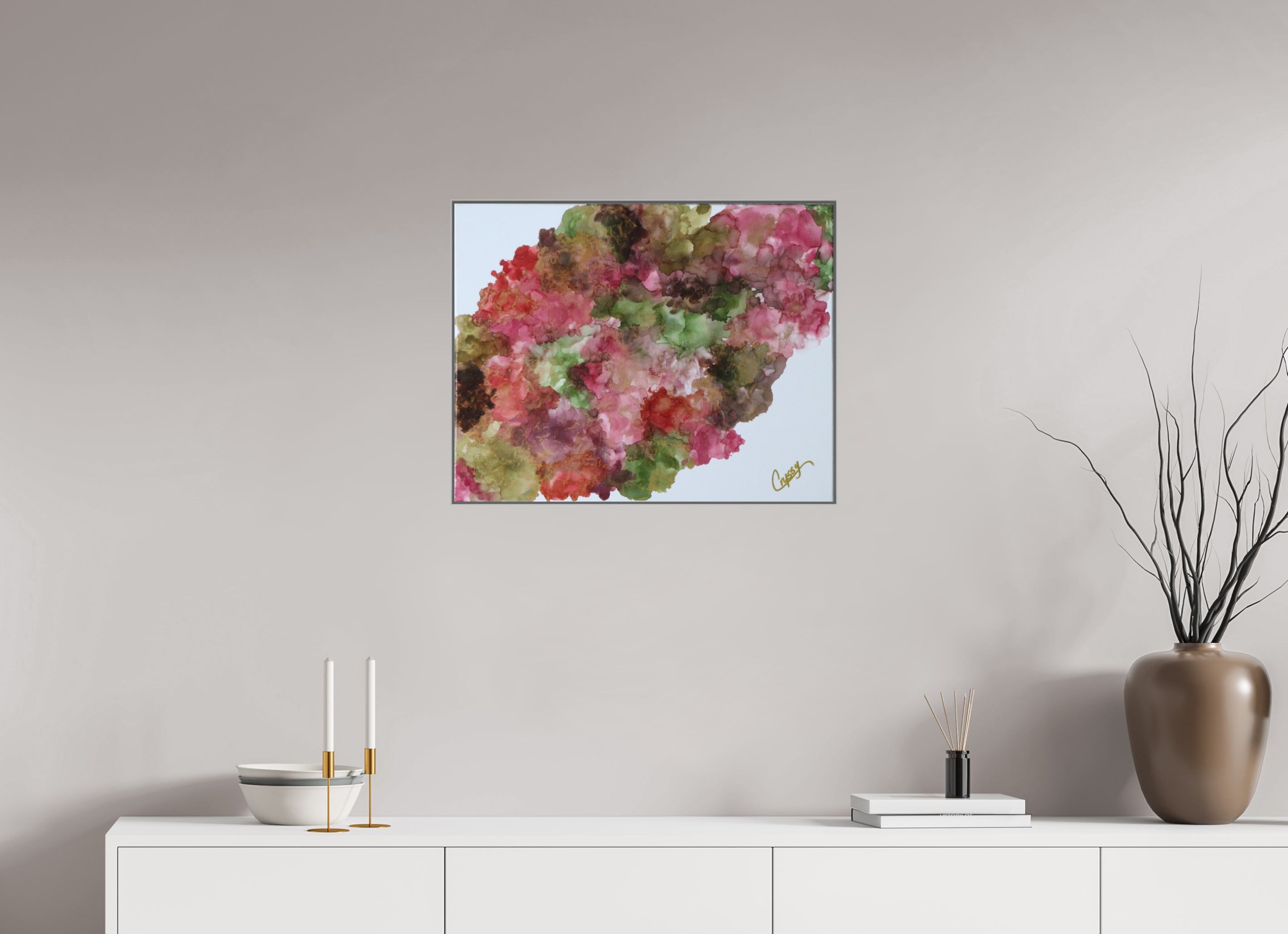 25.4 x 20″, *Aluminum Artbox 1" on fine art paper under acrylic matte glass Floral Density
