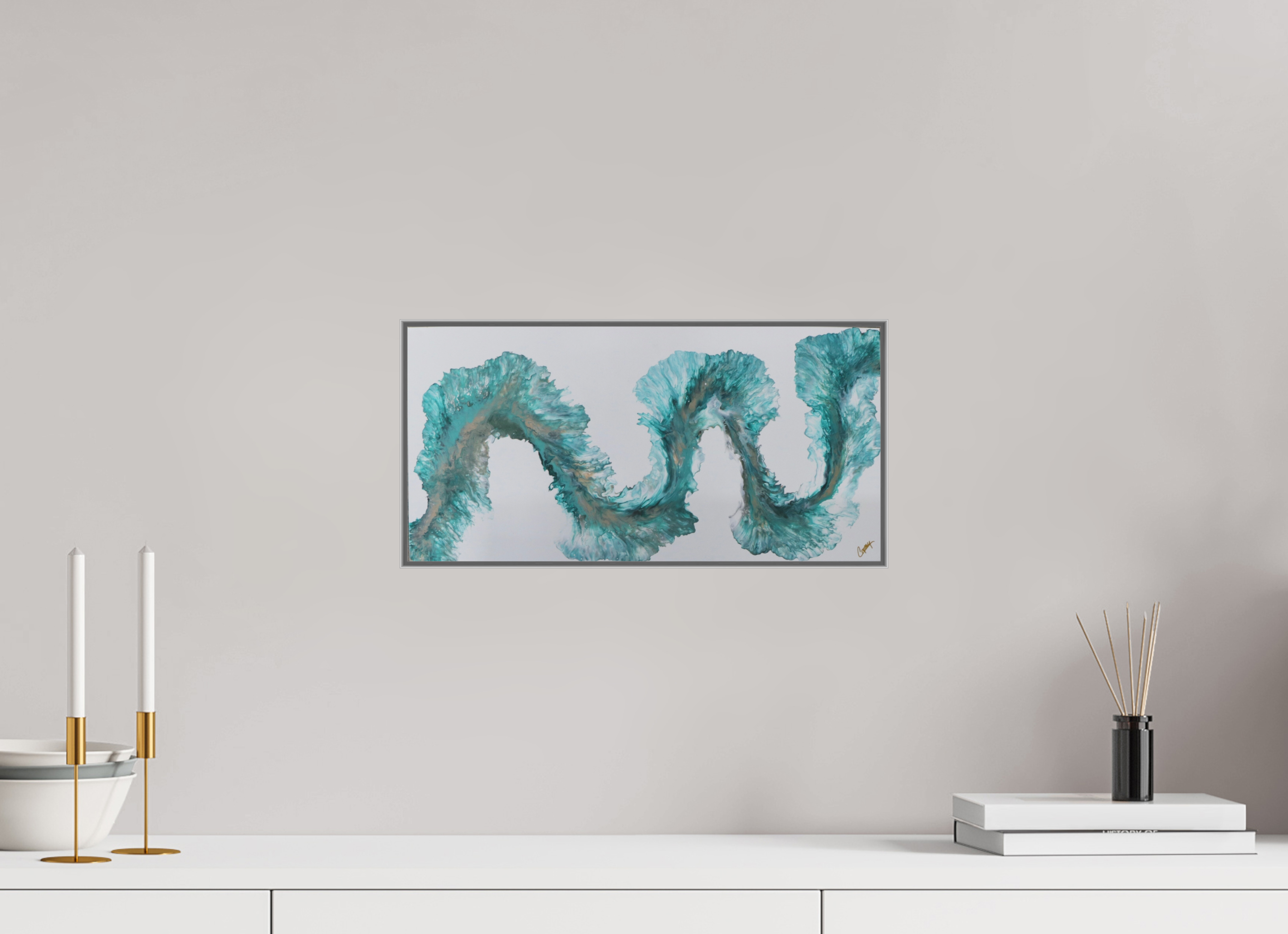 16.1 x 8″, *Aluminum Artbox 1" on fine art paper under acrylic matte glass Tidal Reviere