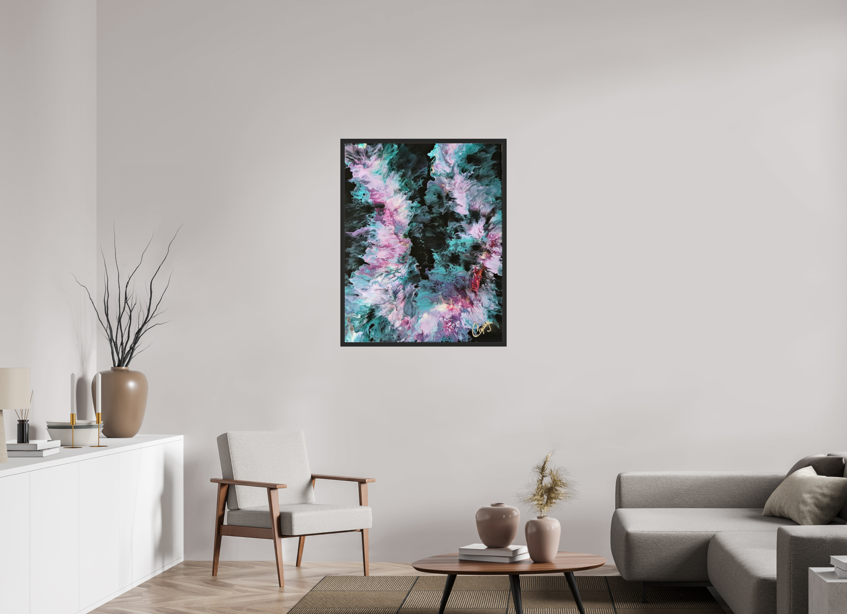 31 x 39″, *Photo Print Under Acrylic Glass Black Matte Frame Hawaiian Lei - Original Tropical Acrylic Painting