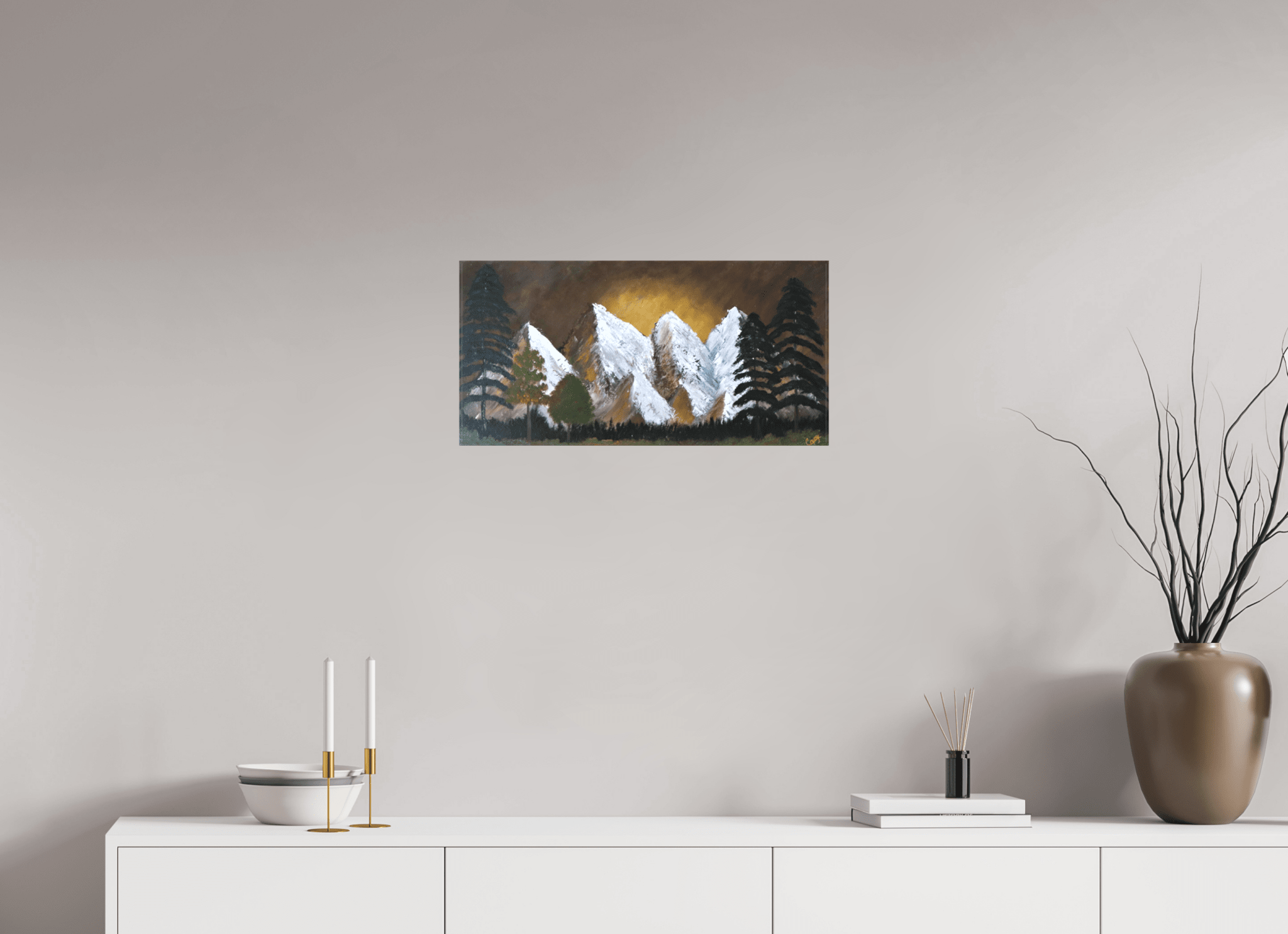 Bronze Horizon Sunset Landscape Print With Mountains And Trees - The Living Abstract