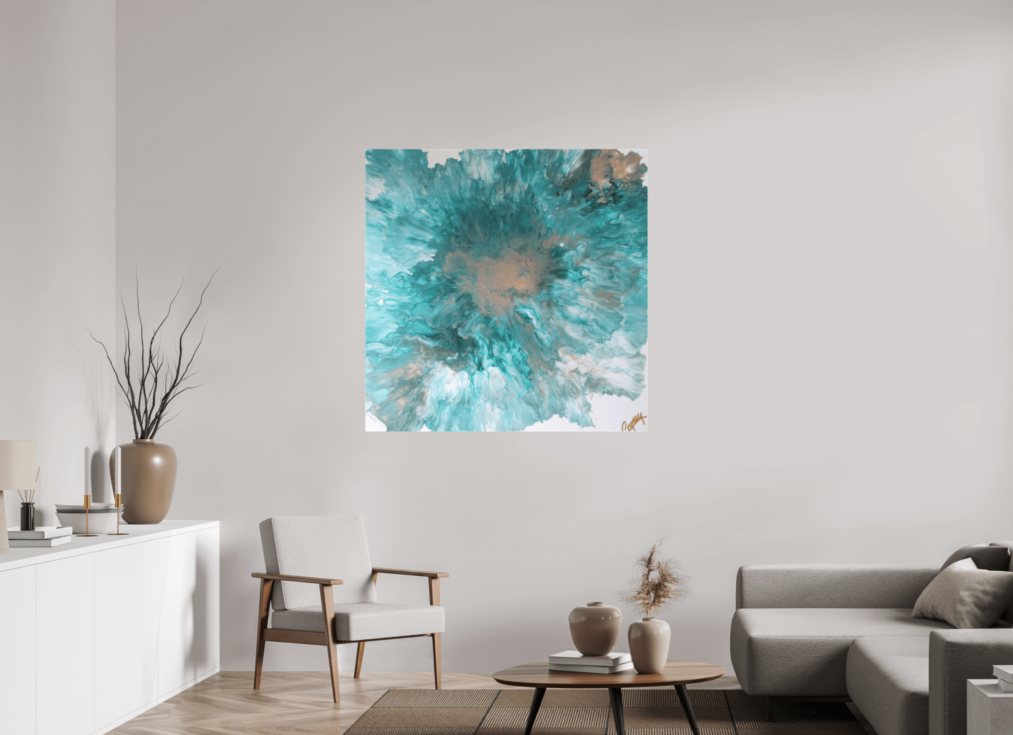 Blue Paisley Dutch Pour - Original Acrylic Dutch Pour Painting - The Living Abstract