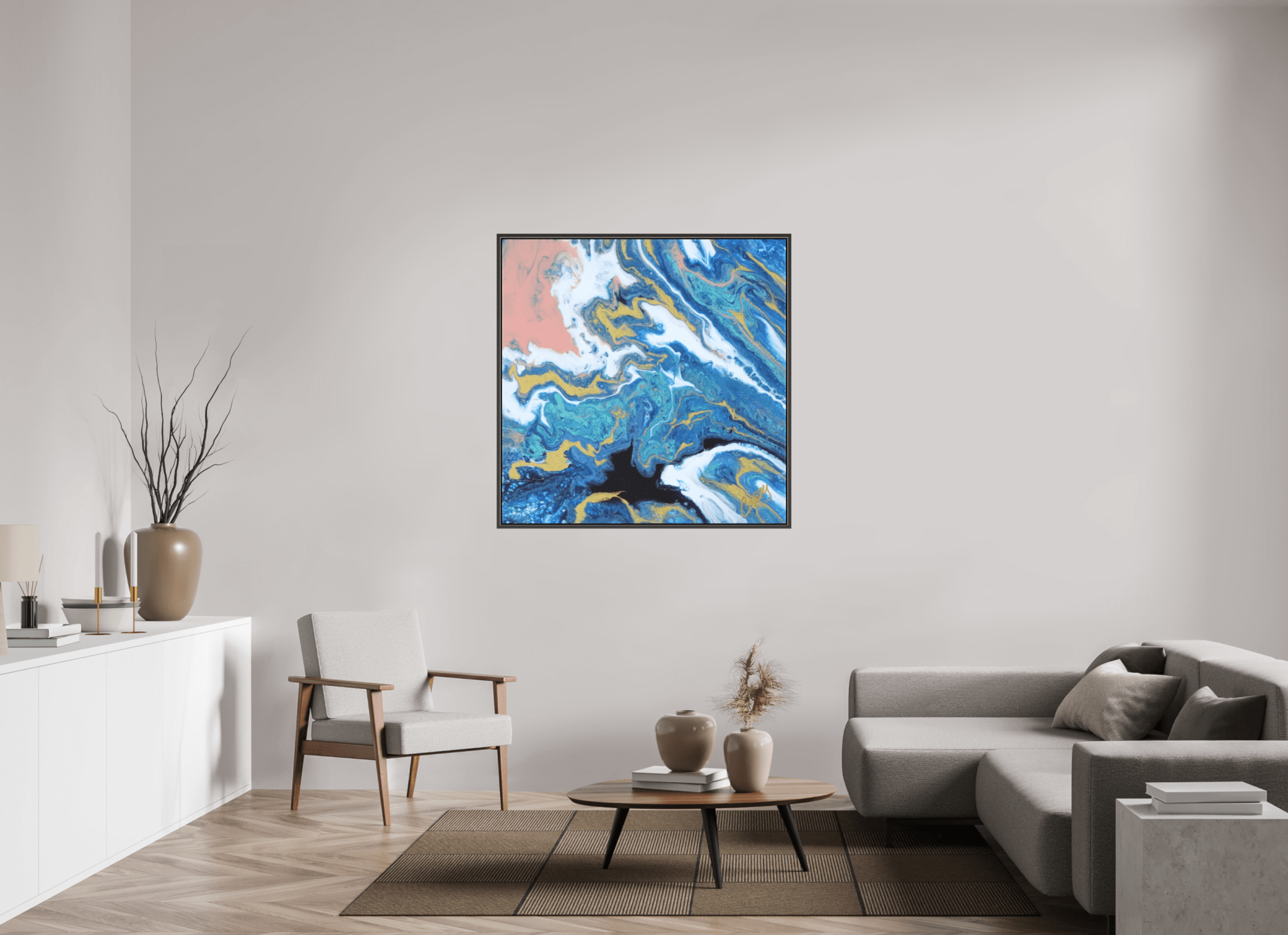 Coastal Blush - Original Tilt Pour Acrylic Painting - The Living Abstract