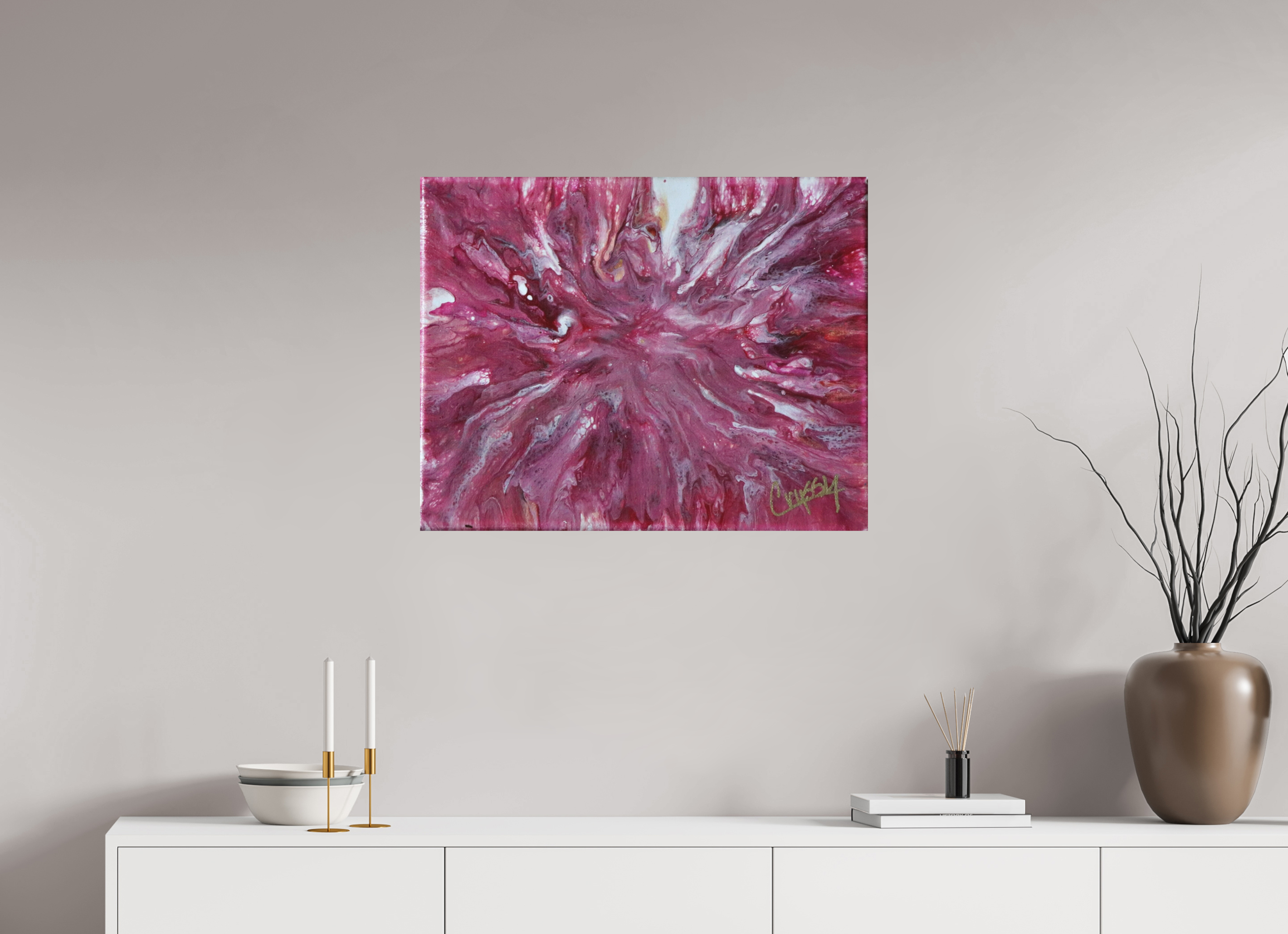 30.4 x 24″, *Photo Print on Fuji Silk Paper No Frame Pink Explosion - Original Dutch Pour Acrylic Painting